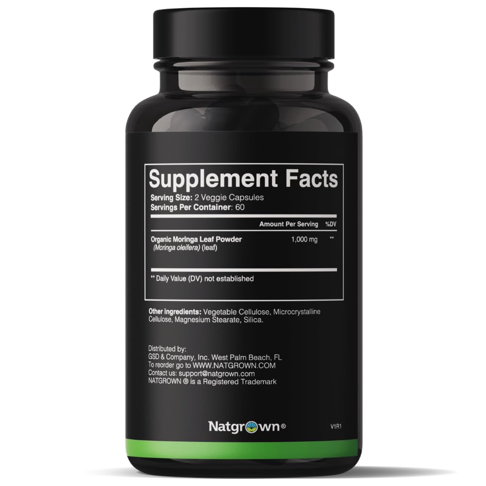 Natgrown Organic Moringa Capsules 1,000 mg side view