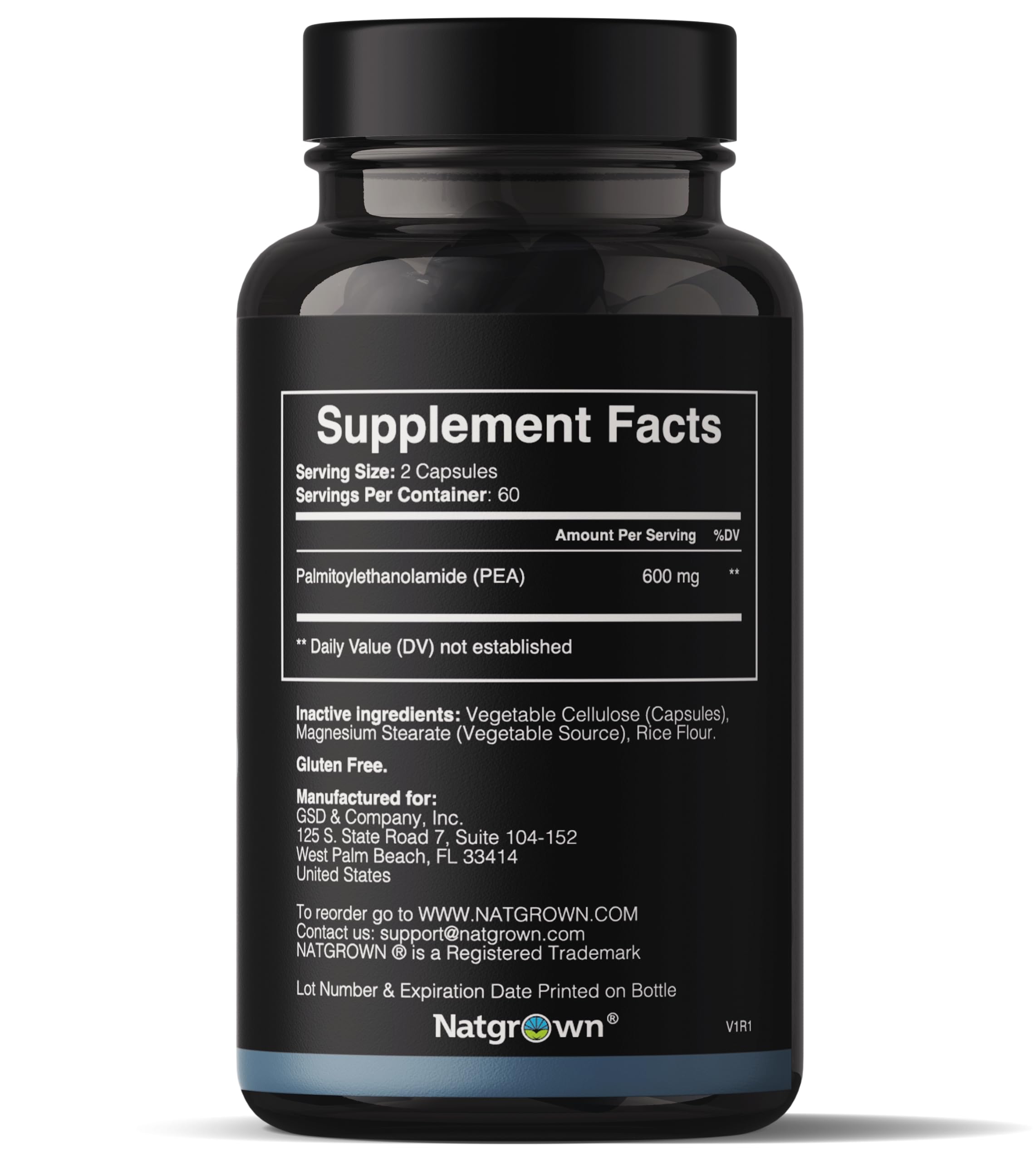 Natgrown Palmitoylethanolamide PEA Supplement 600 mg side view