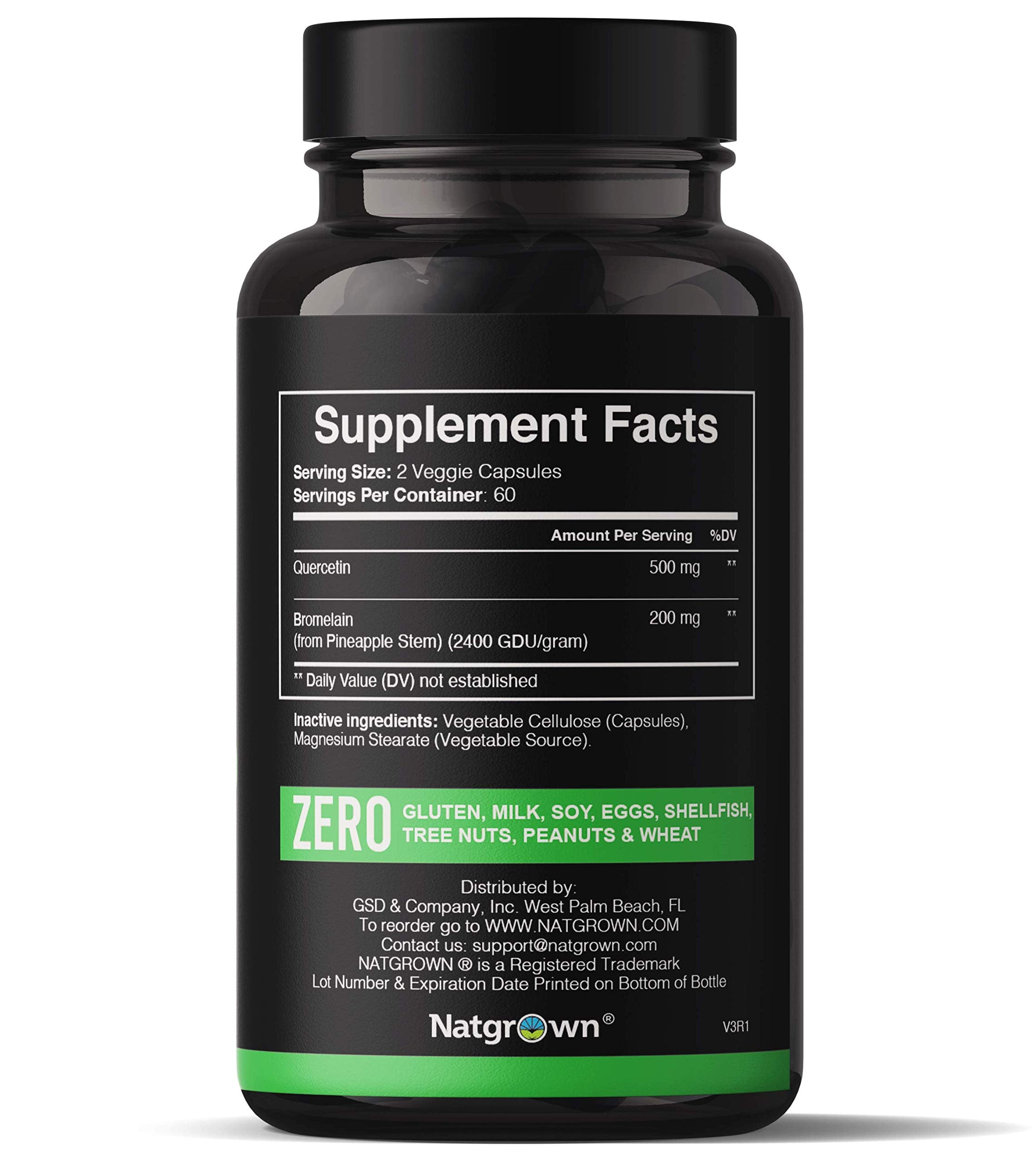 Natgrown Quercetin 500mg with Bromelain Supplement Complex side view