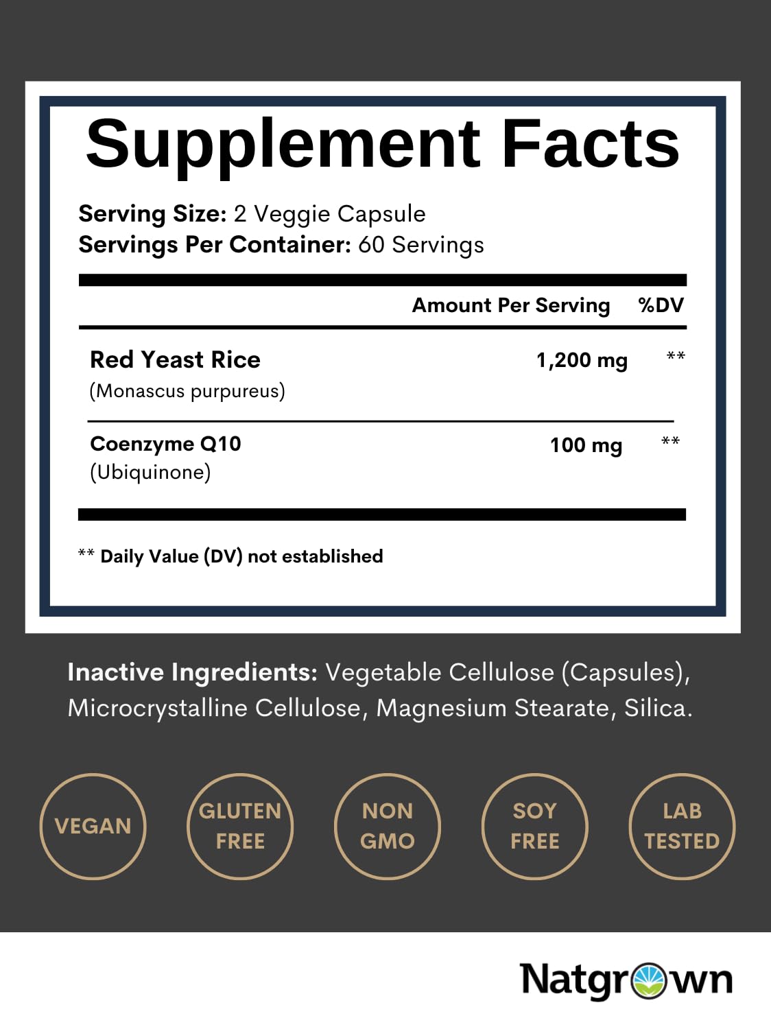 Natgrown Red Yeast Rice with CoQ10 bottle side view