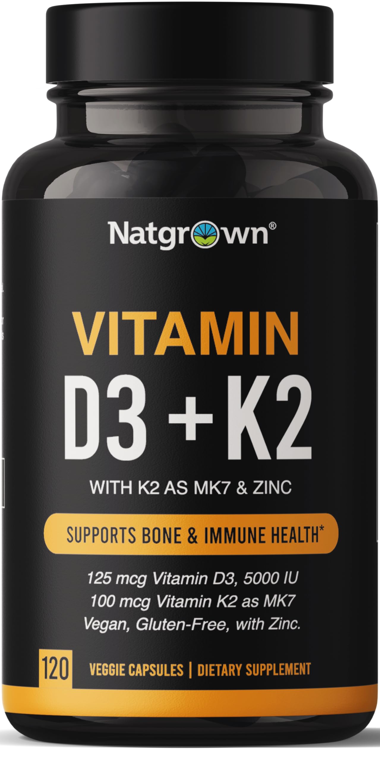 Natgrown Vitamin D3 K2 capsules front view with packaging