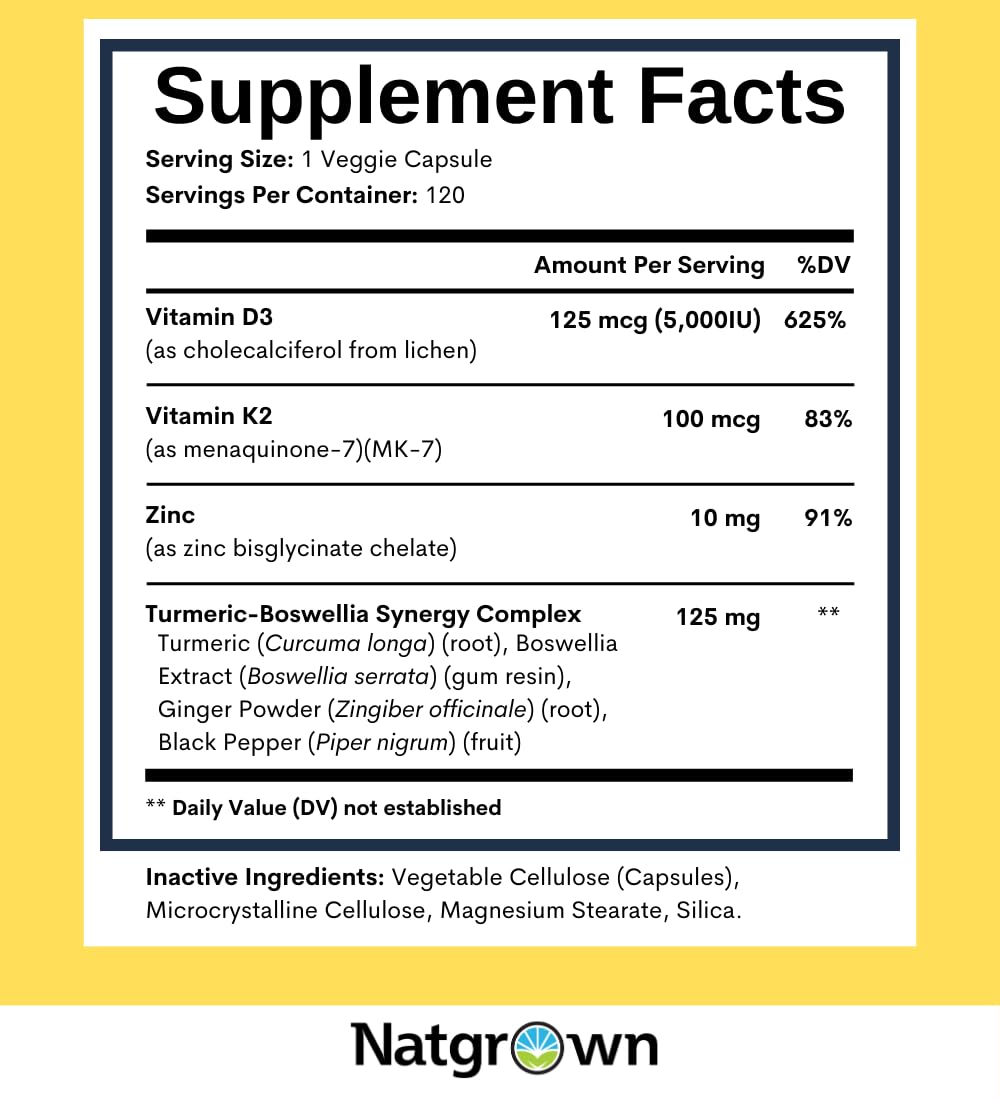 Natgrown Vitamin D3 K2 capsules on a wooden table