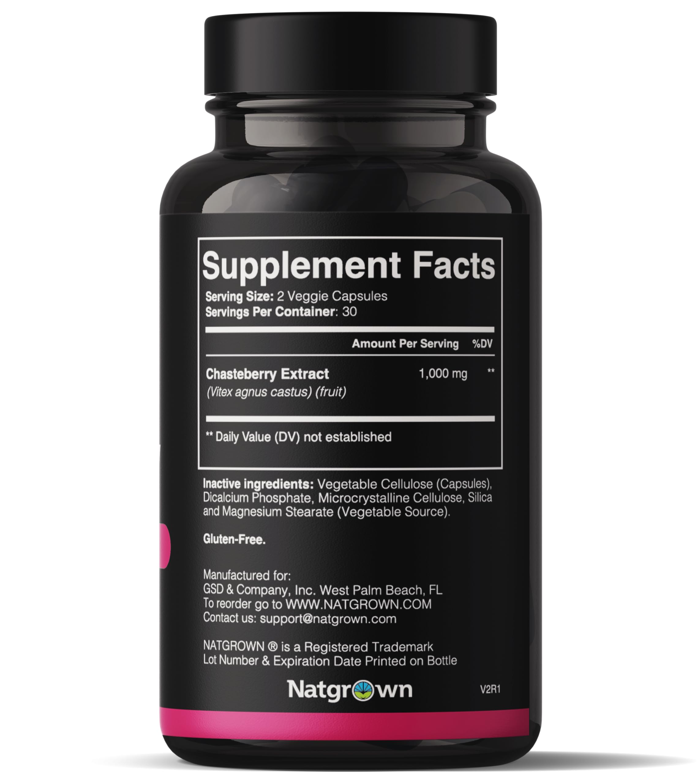 Natgrown Vitex Chasteberry Capsules bottle side view