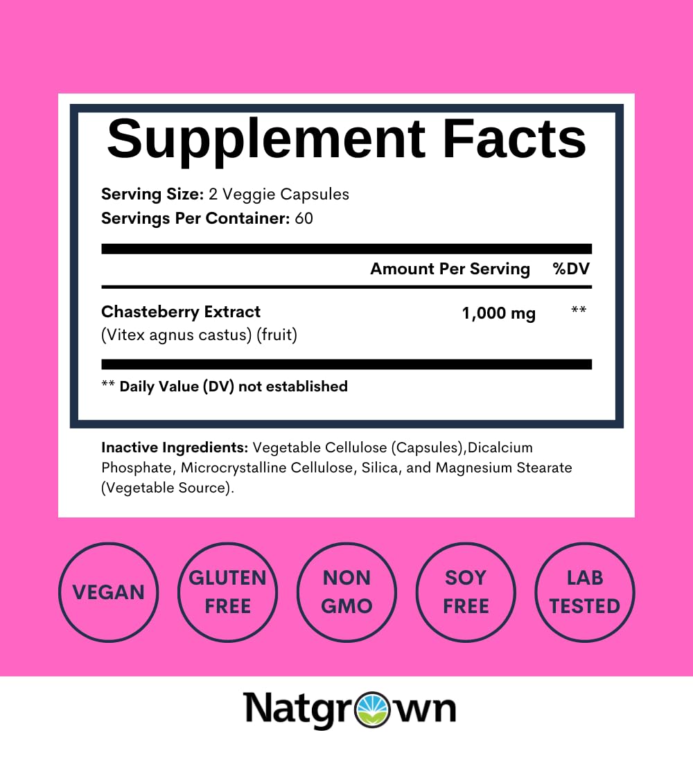 Natgrown Vitex Chasteberry Capsules open bottle
