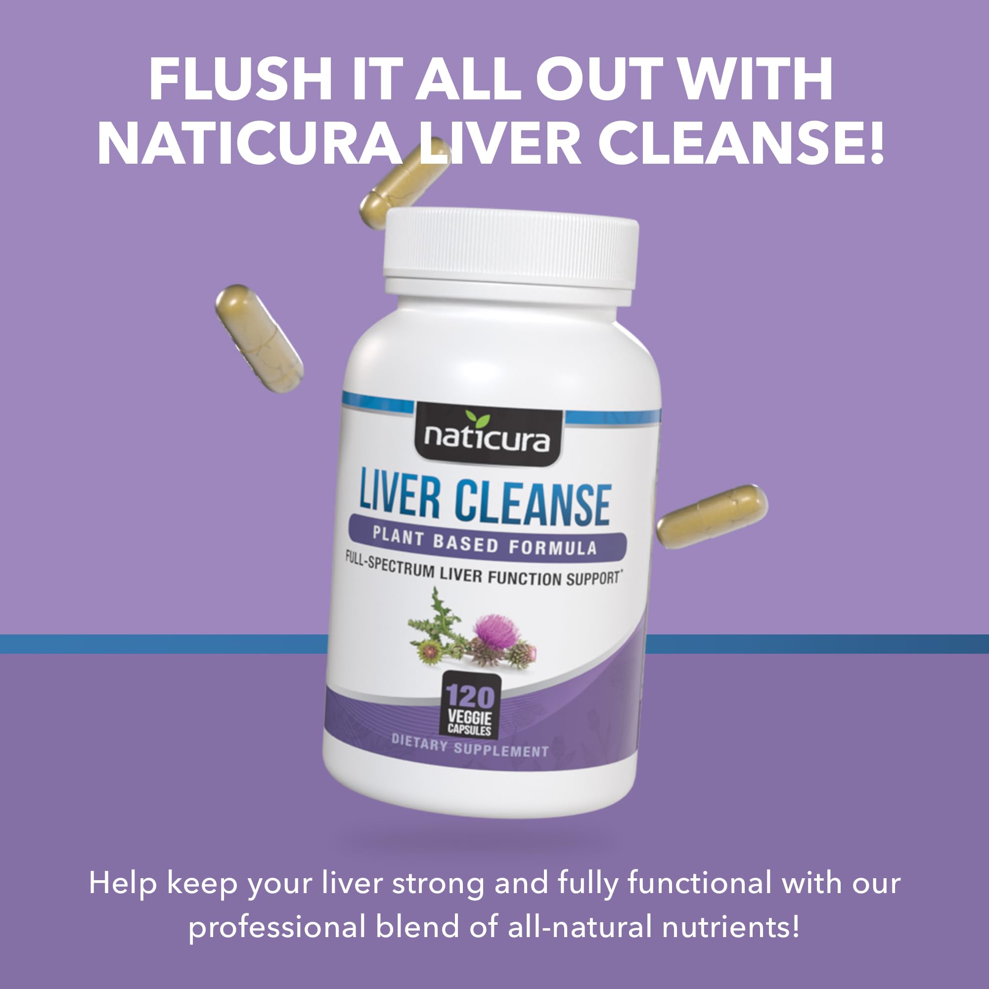 Naticura Liver Cleanse Milk Thistle Supplement back view with ingredients