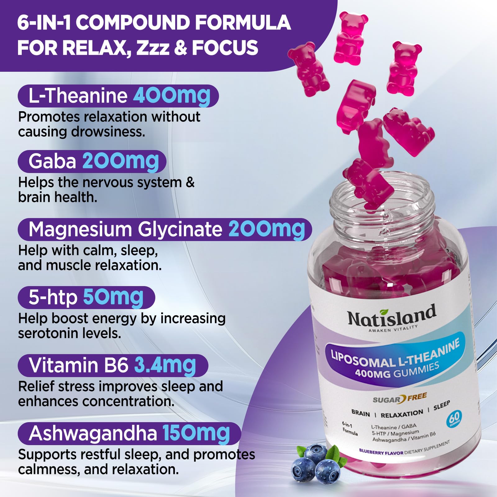 NATISLAND 5-HTP Gummies ingredients list on packaging