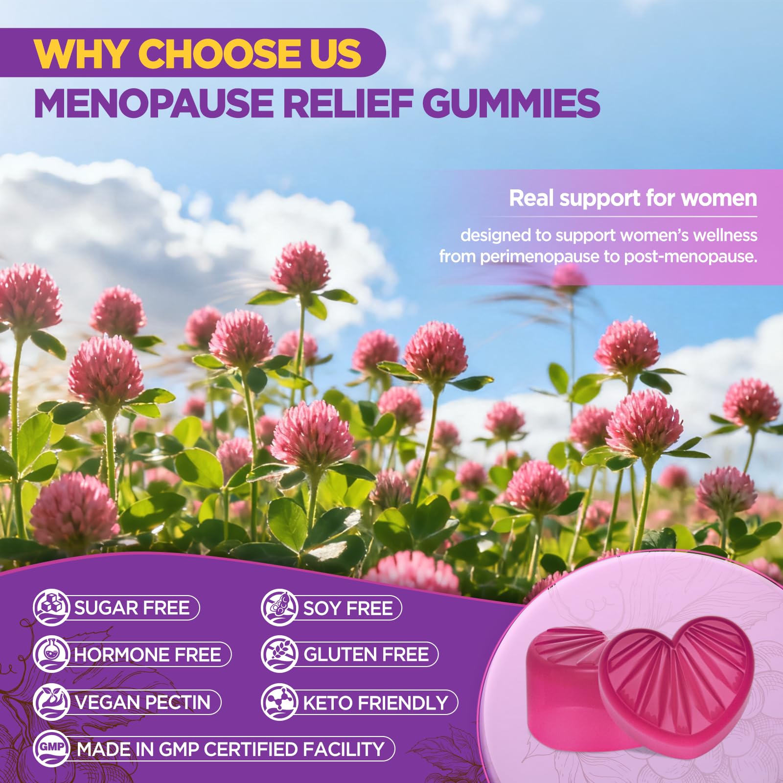 NATISLAND Black Cohosh Menopause Gummies displayed with herbs