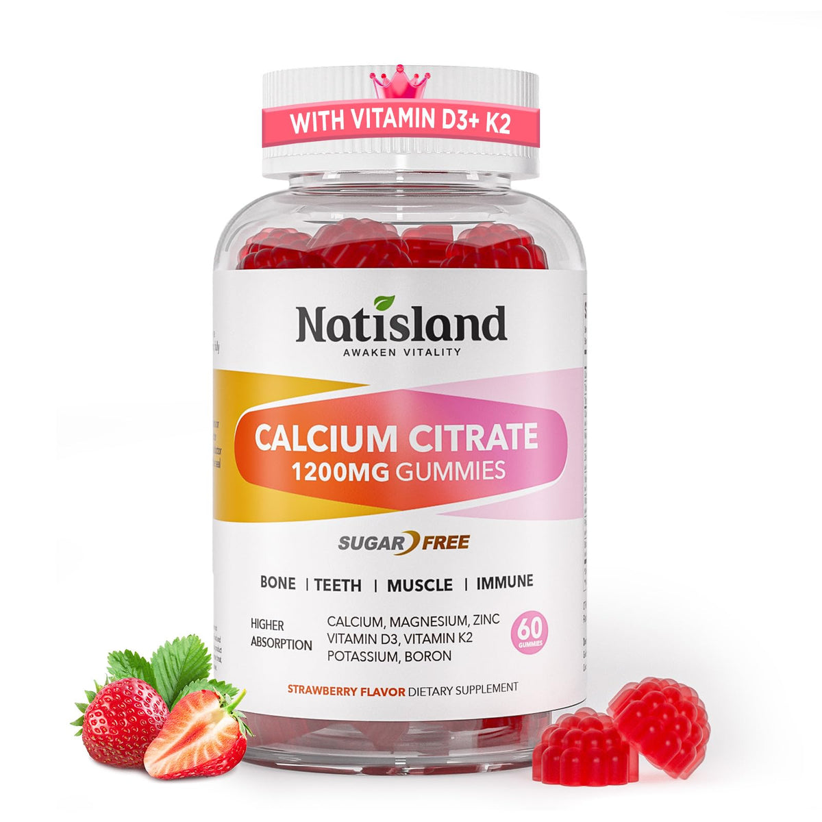 NATISLAND Calcium Citrate Gummies front view with packaging