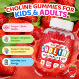 NATISLAND Choline Gummies on a table with a few gummies scattered