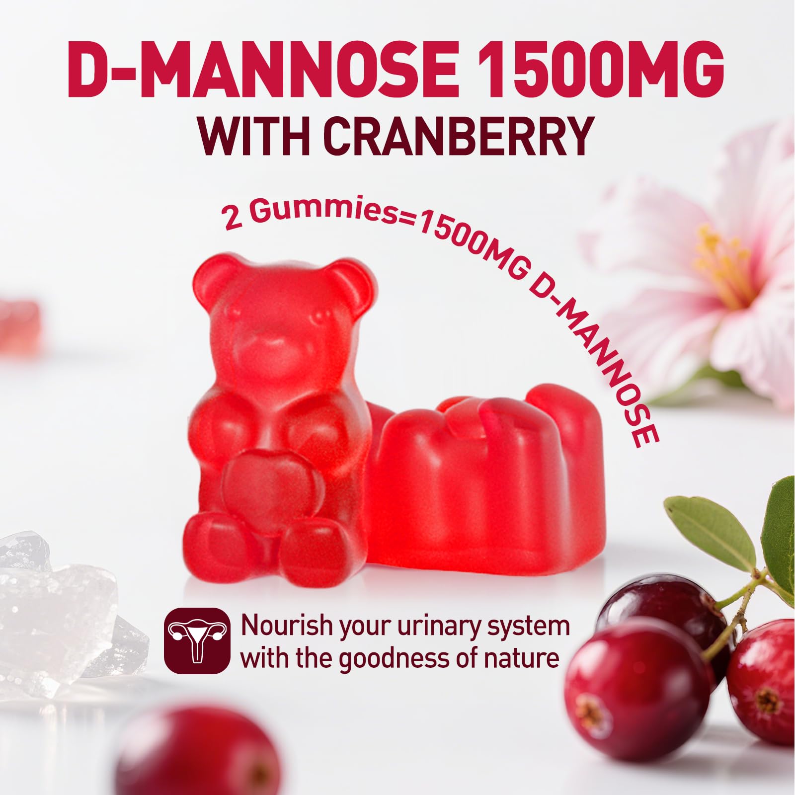 NATISLAND D Mannose Gummies 1500mg with cranberries