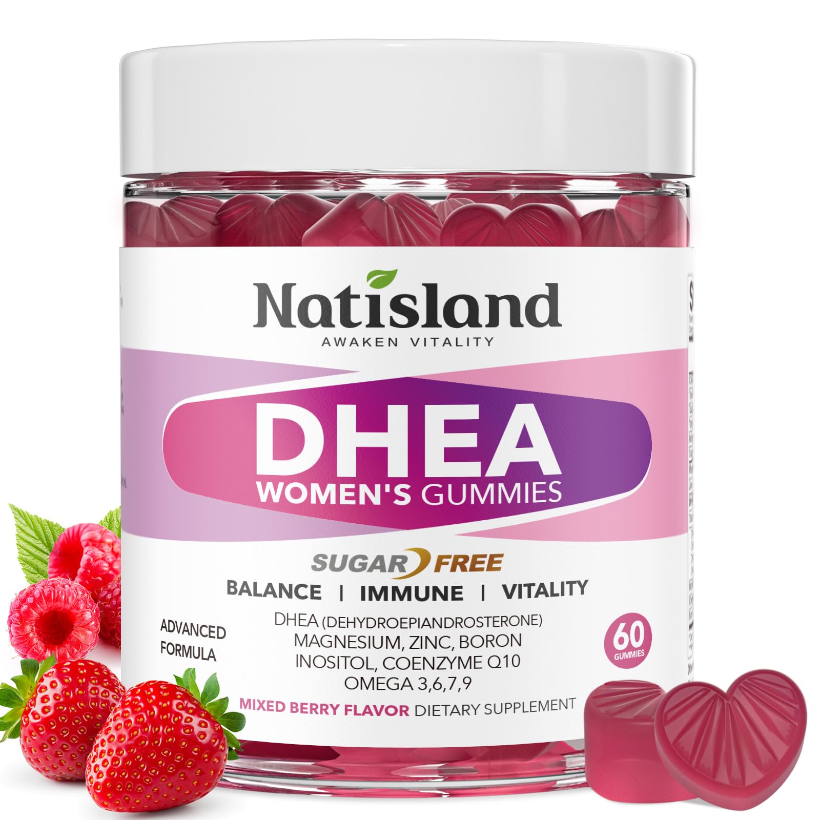 NATISLAND DHEA 25mg gummies front view in packaging