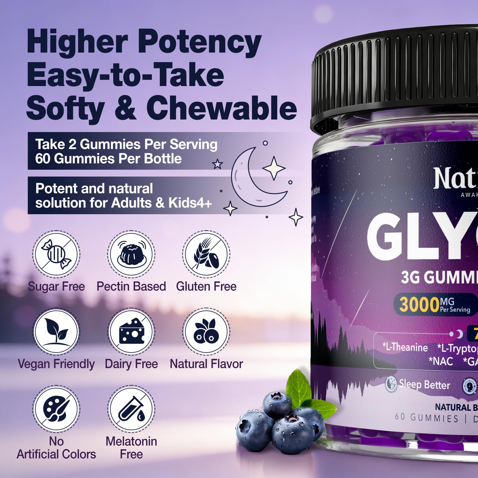 NATISLAND Glycine Chewable Gummies with a measuring spoon