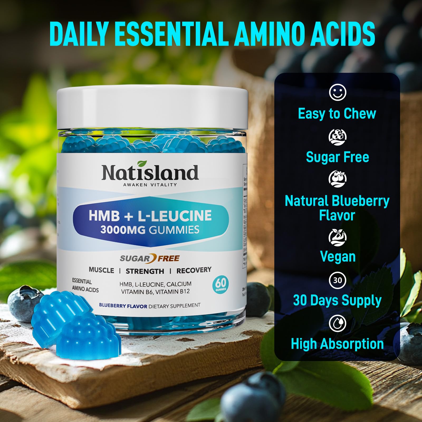 NATISLAND HMB Gummies packaging with ingredients list