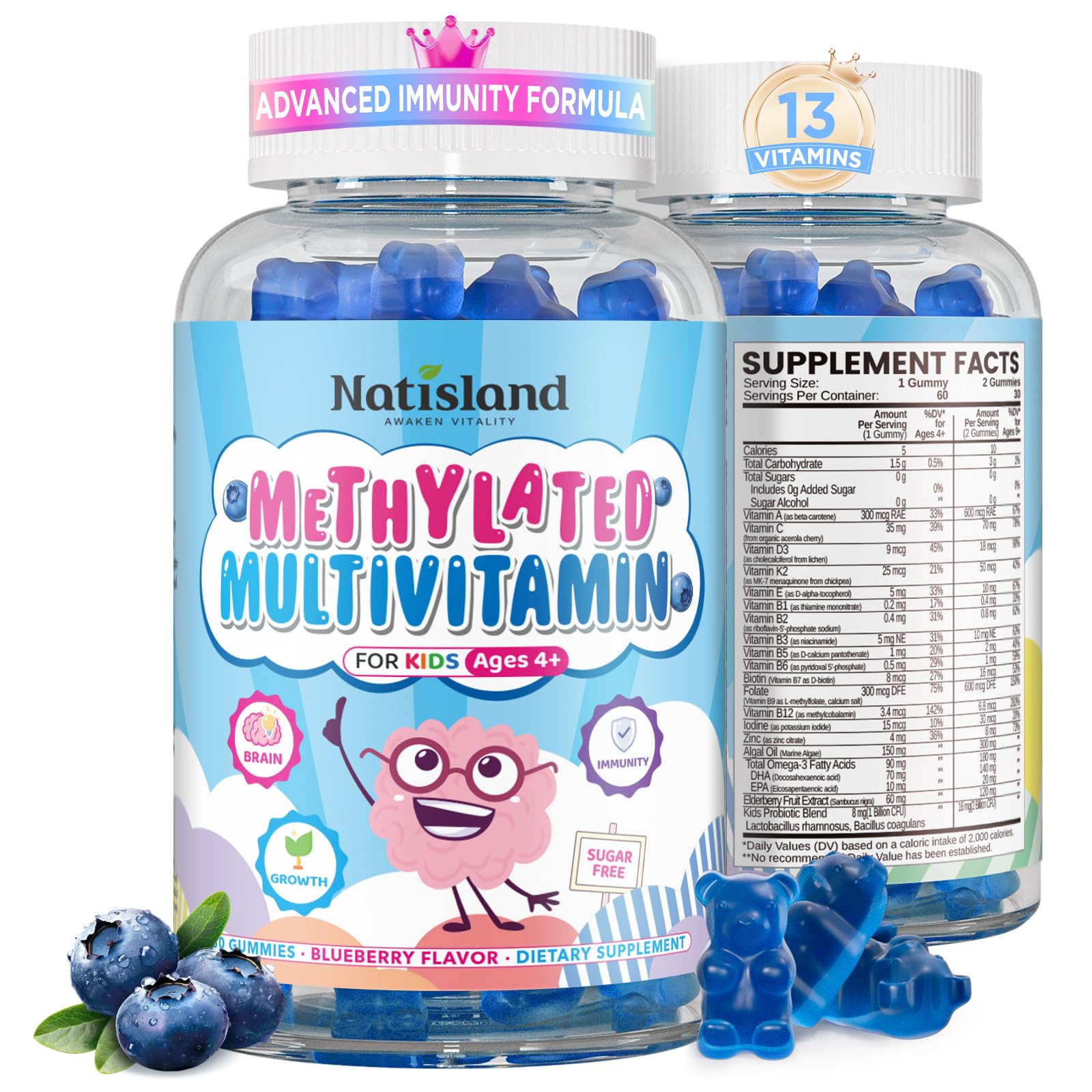 NATISLAND Kids Multivitamin Gummies 60 Count front view