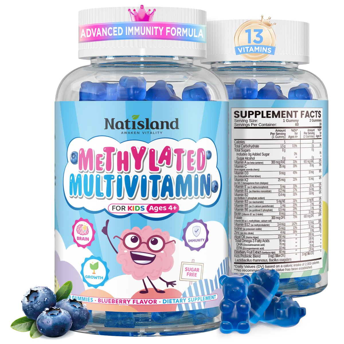 NATISLAND Kids Multivitamin Gummies 60 Count front view