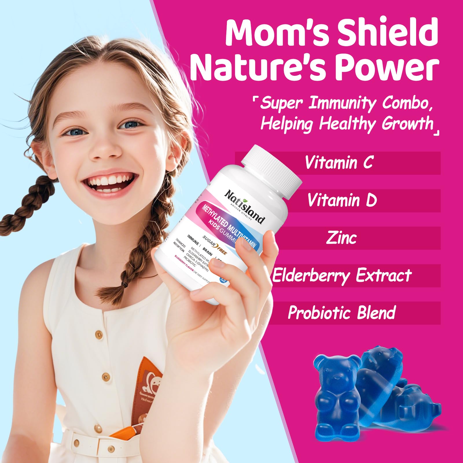 NATISLAND Kids Multivitamin Gummies blueberry flavour