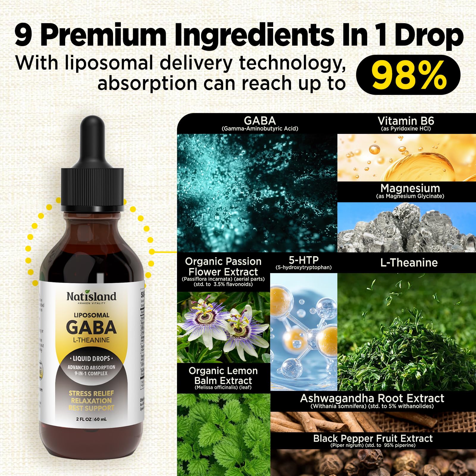 NATISLAND Liposomal GABA L-Theanine Liquid Drops side view