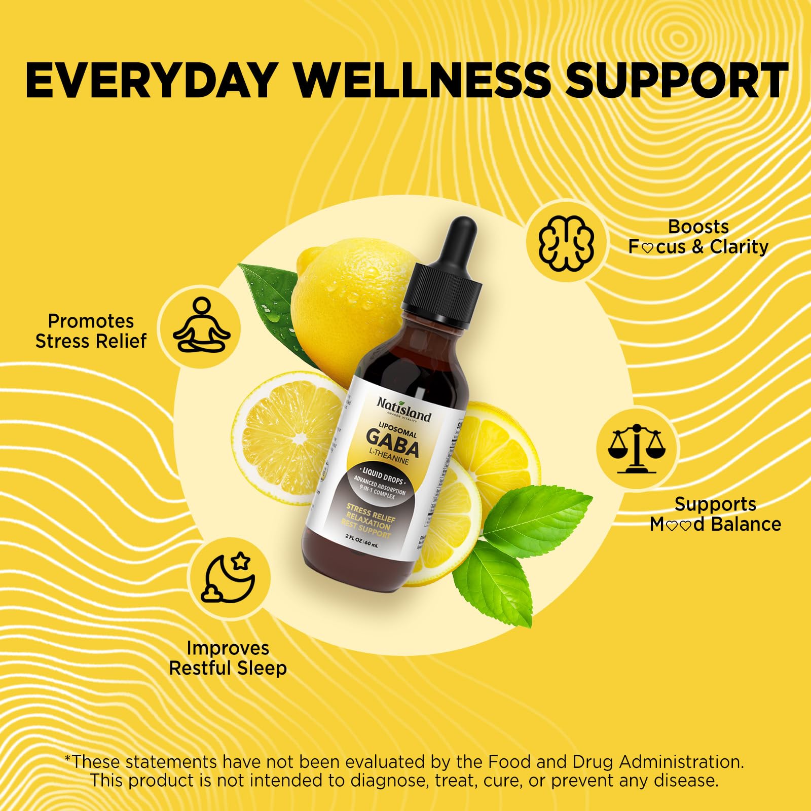 NATISLAND Liposomal GABA L-Theanine Liquid Drops with measuring dropper