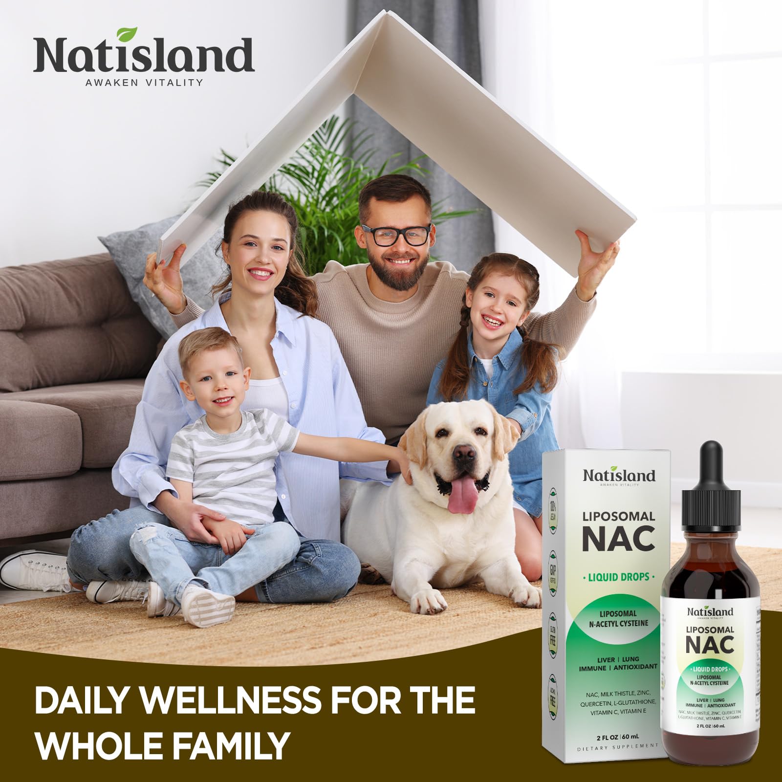NATISLAND Liposomal NAC Plus Liquid Drops bottle with dosage dropper