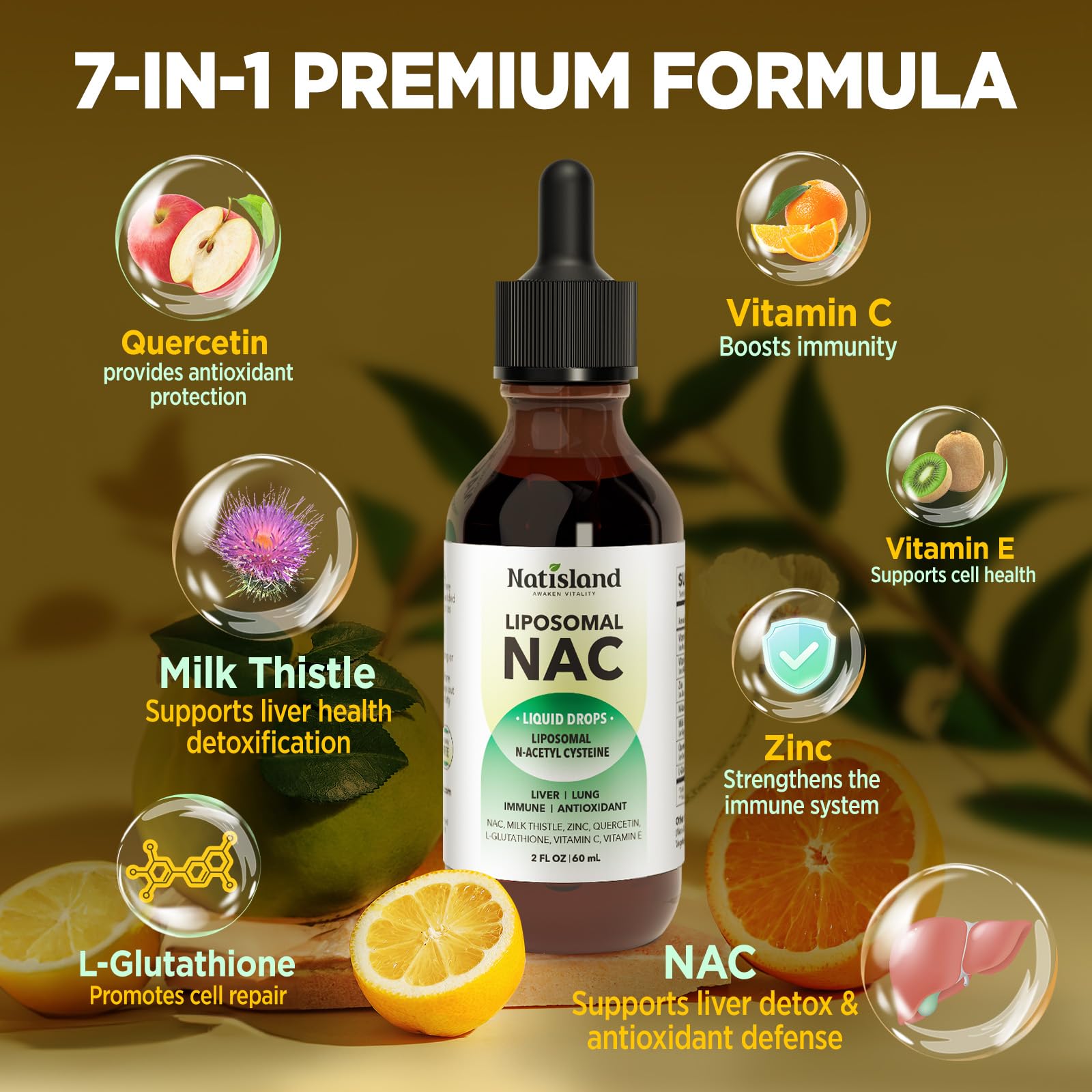 NATISLAND Liposomal NAC Plus Liquid Drops close-up of liquid