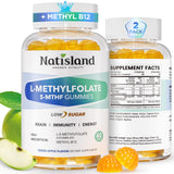 NATISLAND Methylfolate Gummies 60 count green apple flavour front view