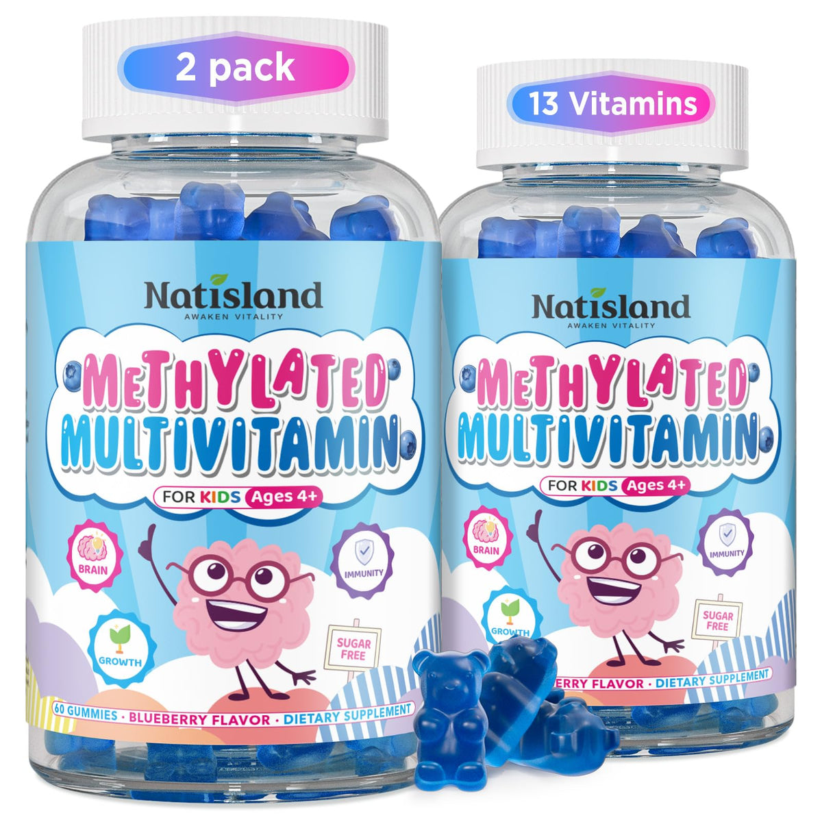 NATISLAND Multivitamin Gummies for Kids front view with packaging