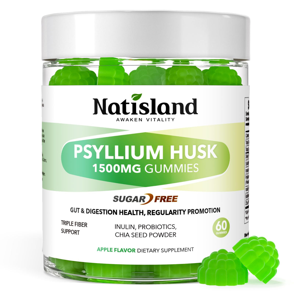 NATISLAND Psyllium Husk Gummies front view with packaging