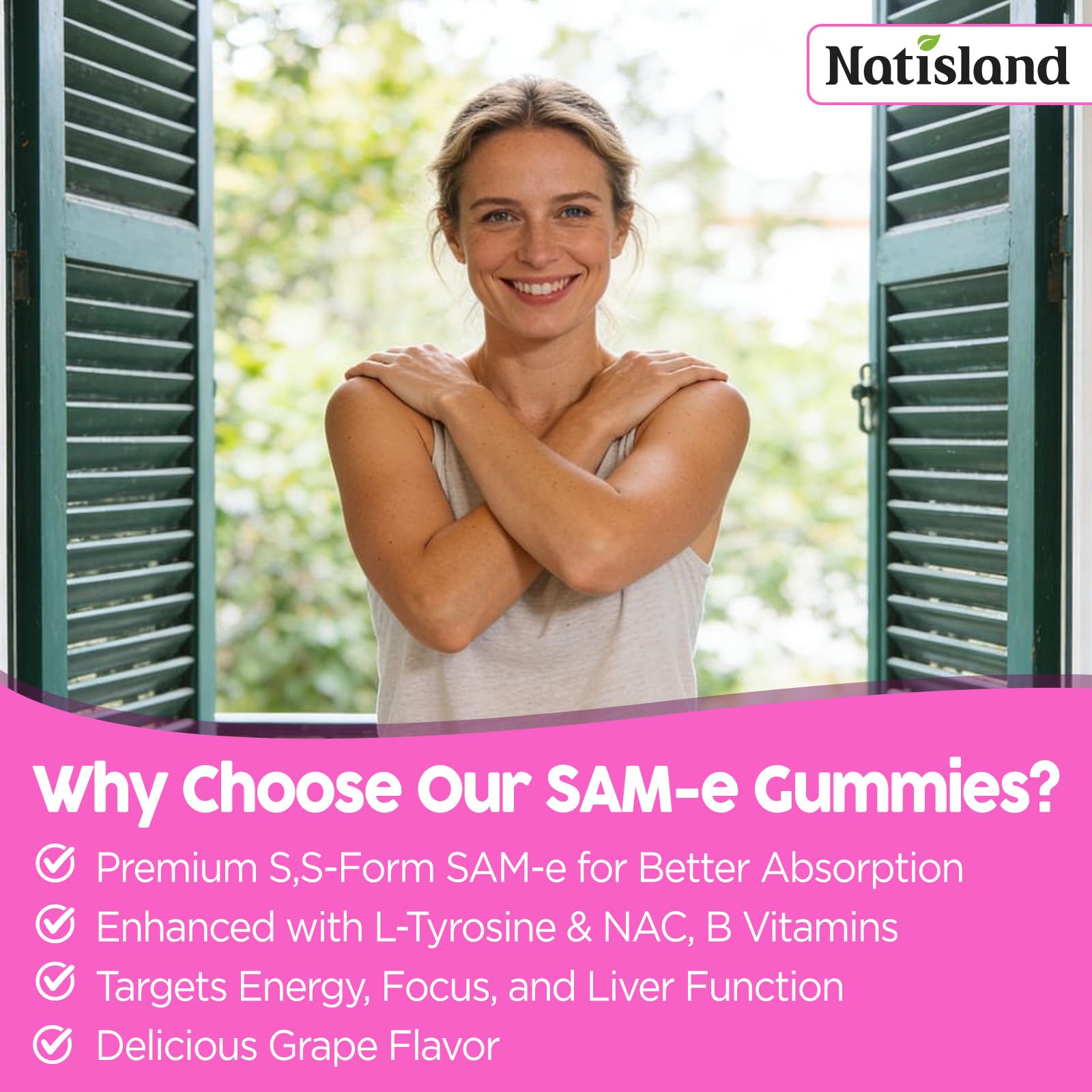 NATISLAND SAM-e Gummies 1200mg back view of packaging