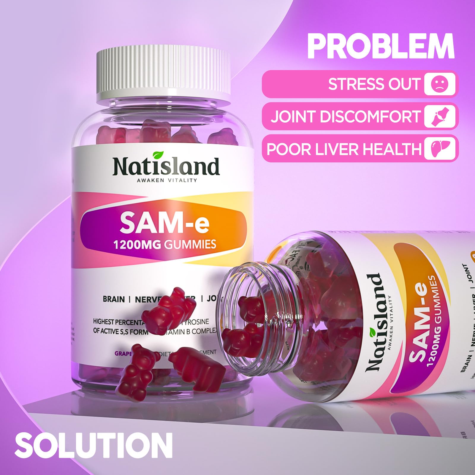 NATISLAND SAM-e Gummies 1200mg close-up of gummies