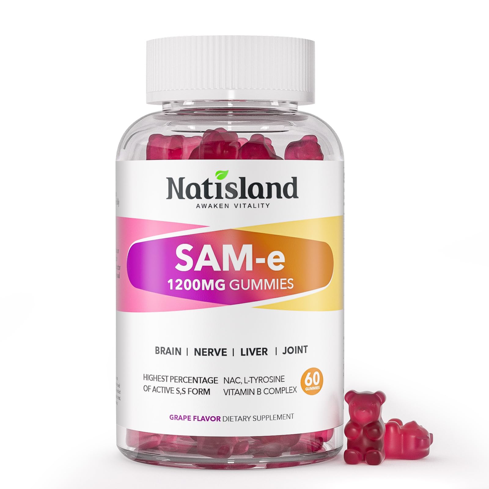 NATISLAND SAM-e Gummies 1200mg front view packaging