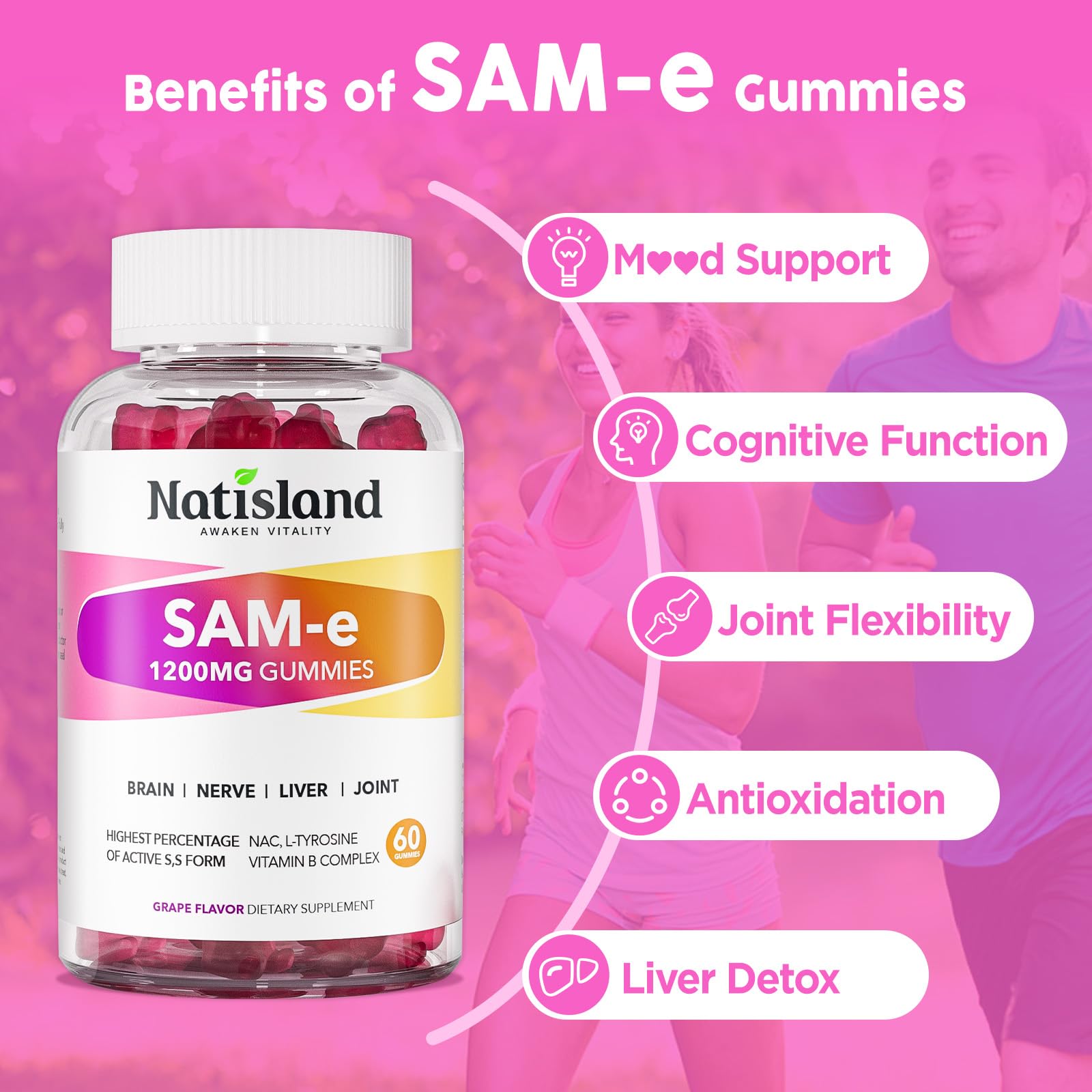 NATISLAND SAM-e Gummies 1200mg gummies in hand