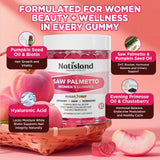 NATISLAND Saw Palmetto Gummies close-up of peach-flavoured gummies