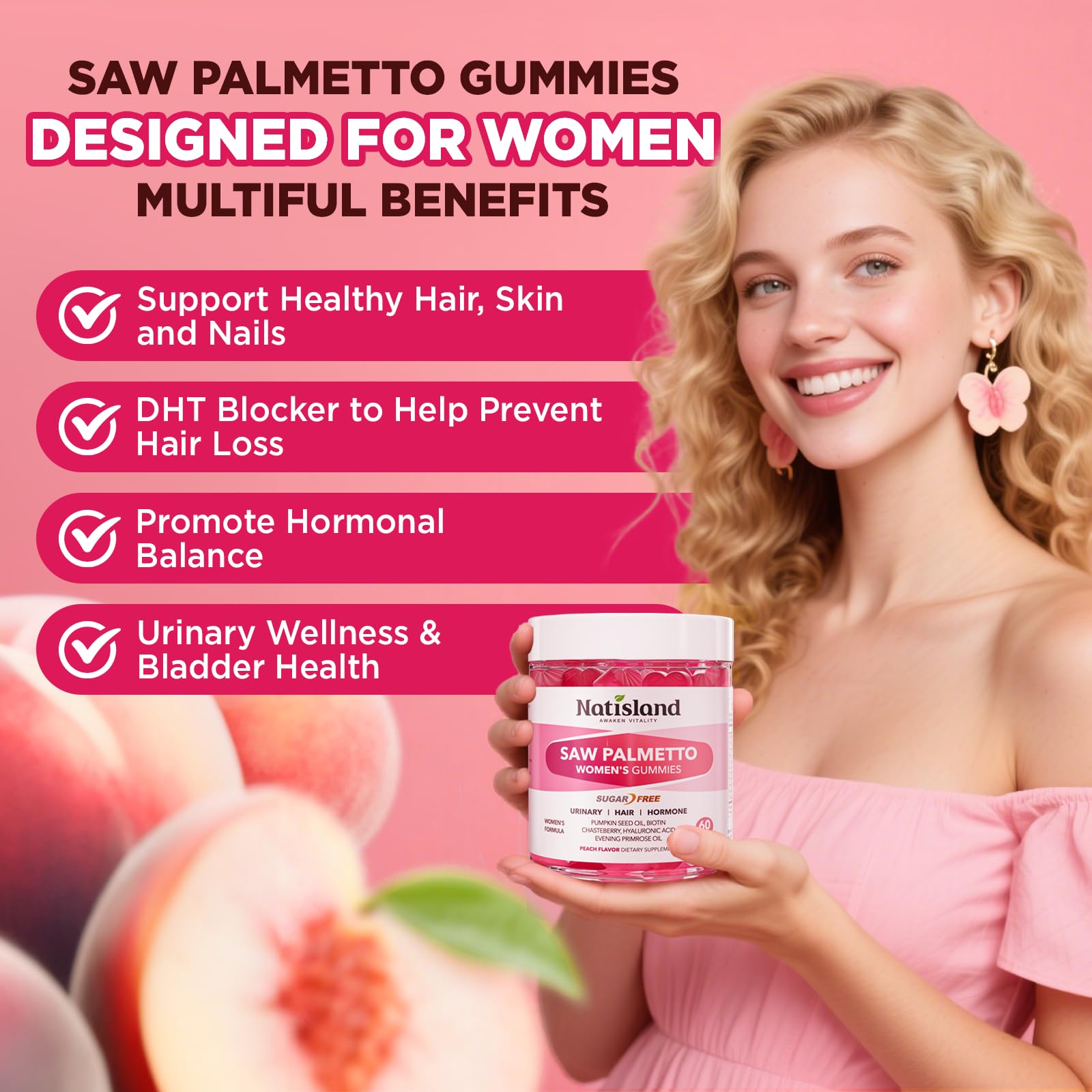 NATISLAND Saw Palmetto Gummies side view showing ingredients