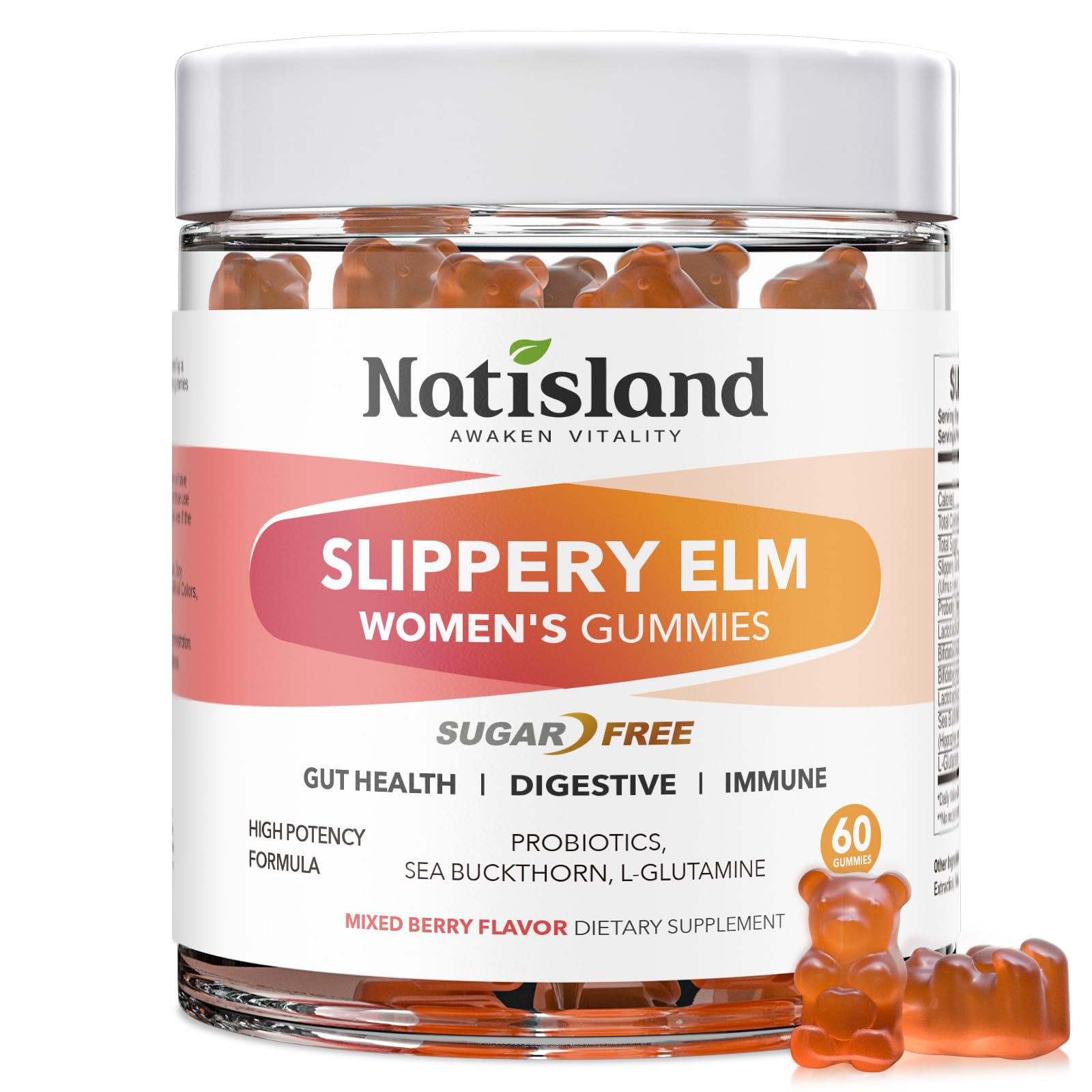 NATISLAND Slippery Elm Gummies 400mg front view