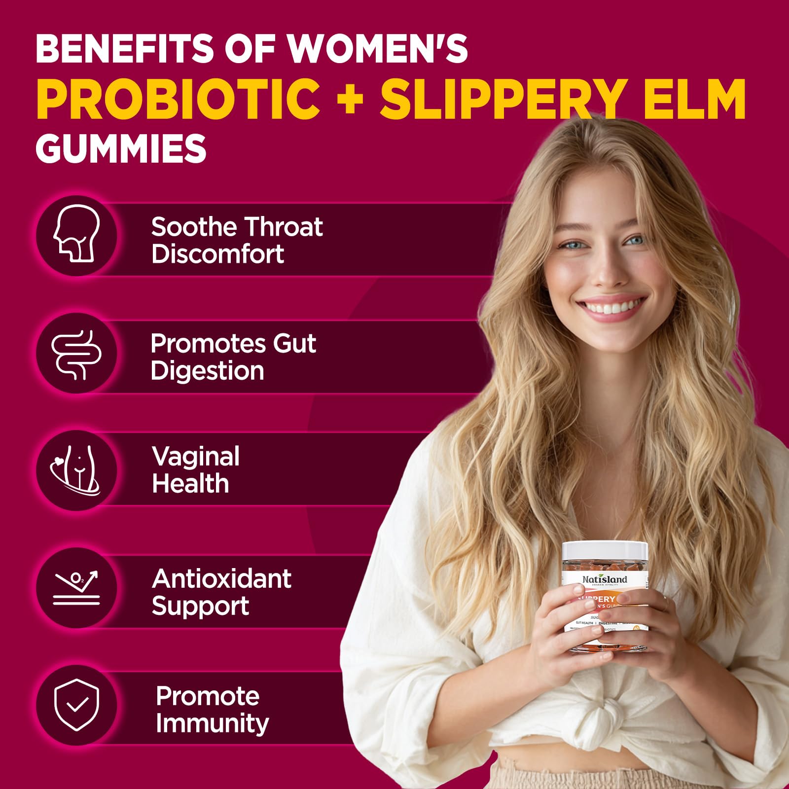 NATISLAND Slippery Elm Gummies with mixed berry flavour