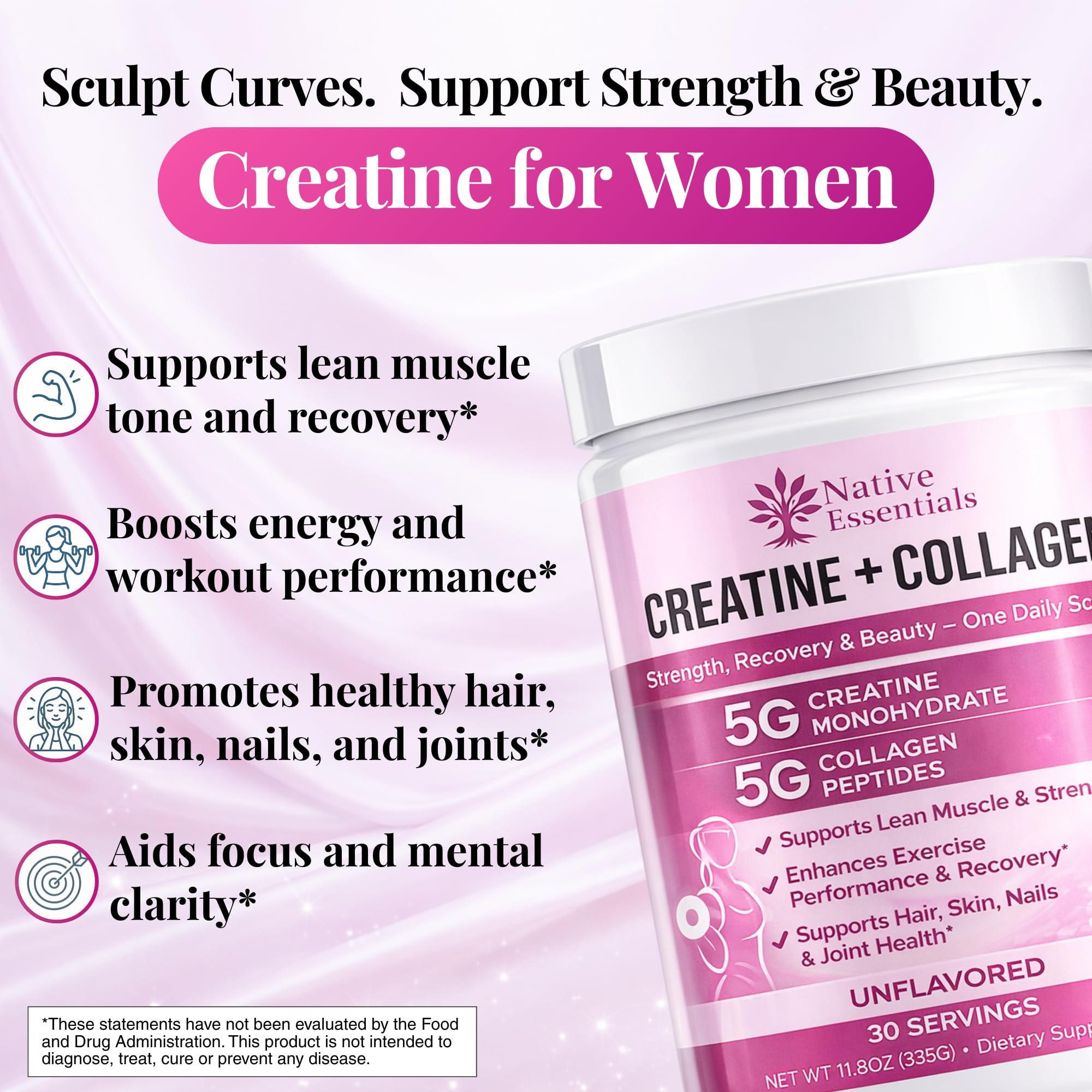 Native Essentials Creatine Collagen Blend 333g mixed in a glass