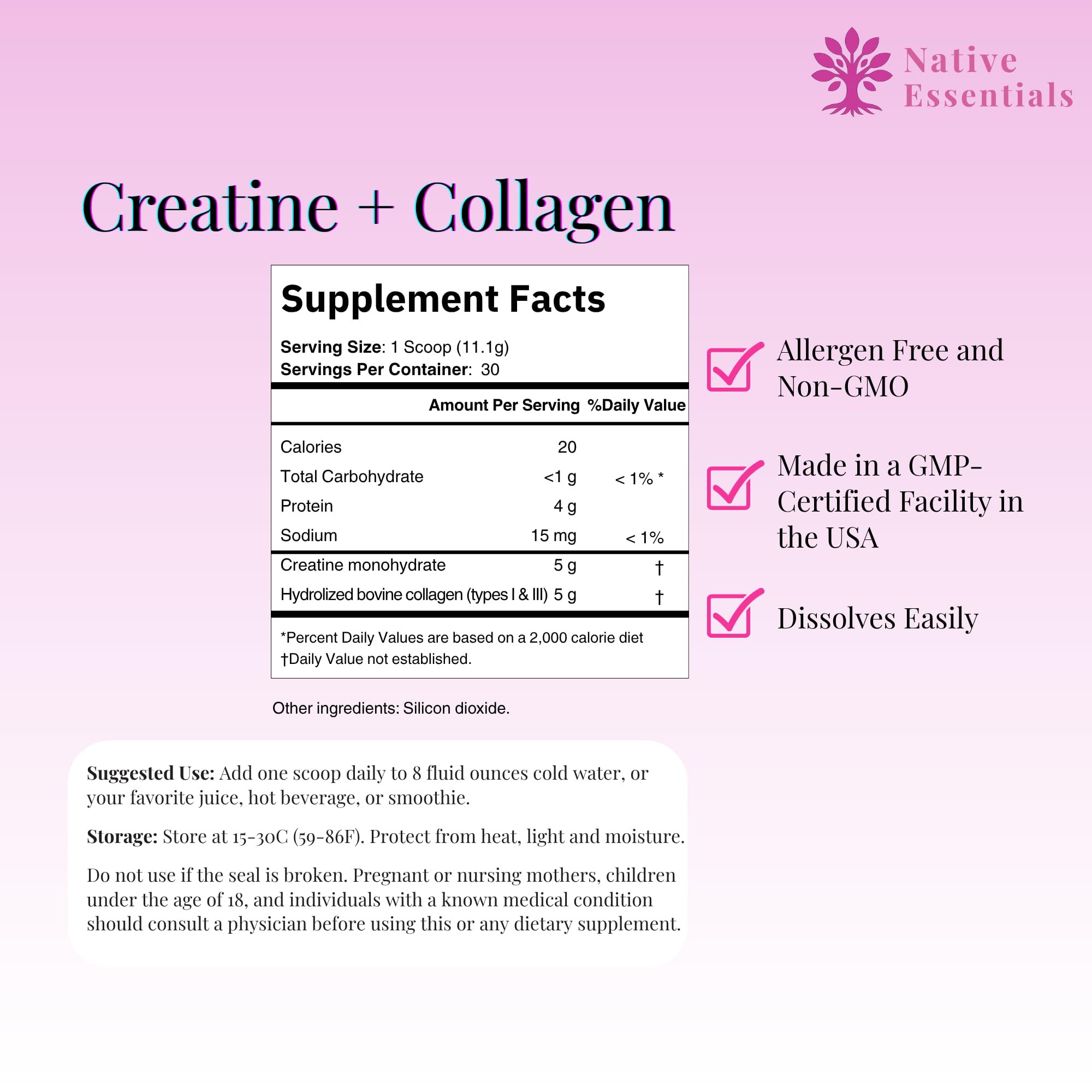 Native Essentials Creatine Collagen Blend 333g with workout gear