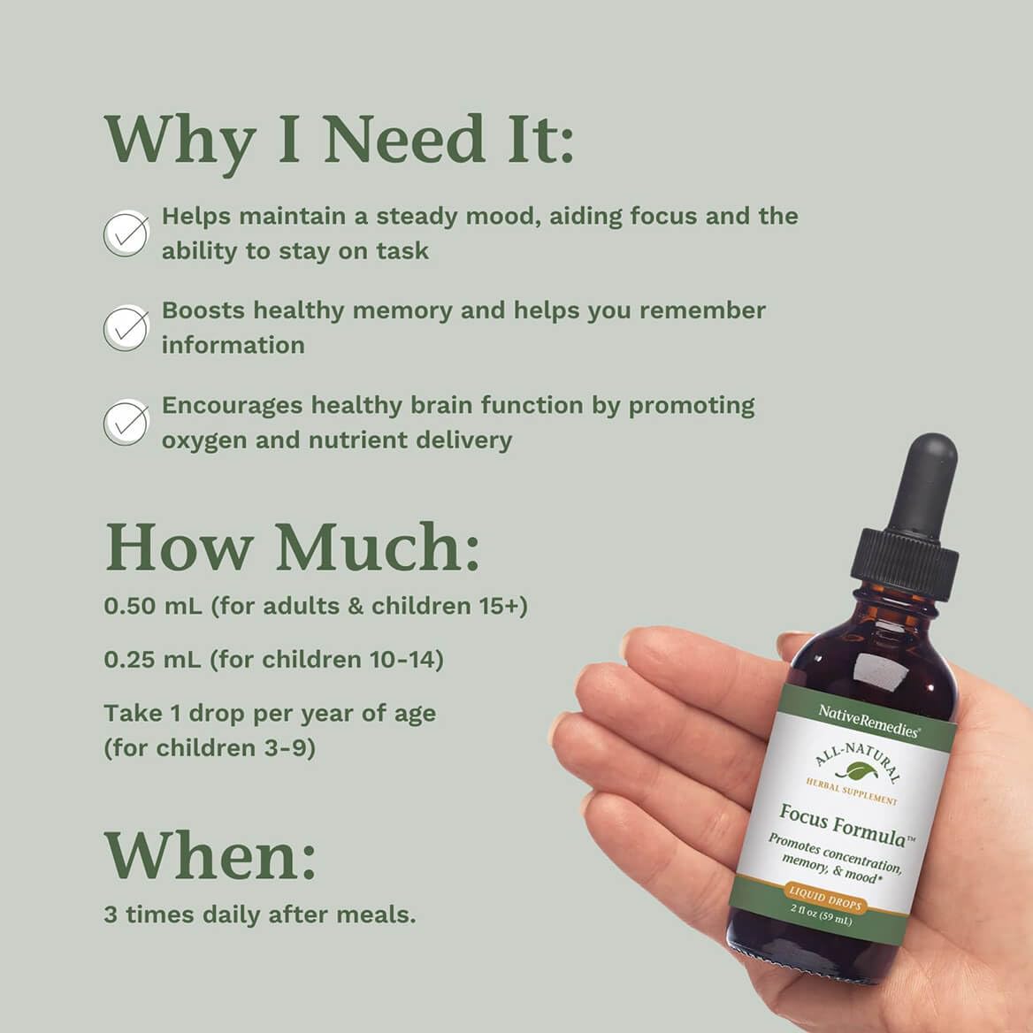 Native Remedies Focus Formula tincture in a glass with beverage
