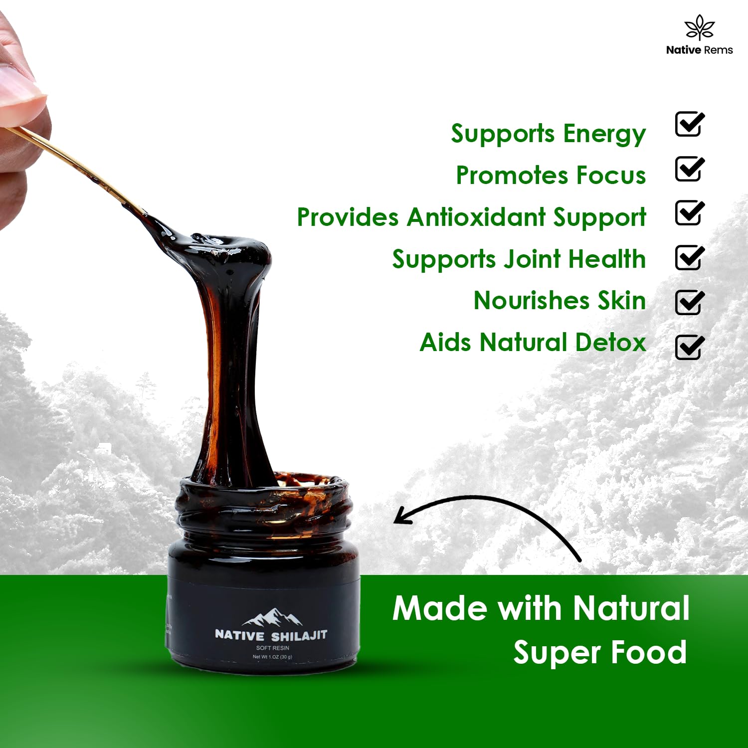 Native Rems Himalayan Shilajit Resin side view with label