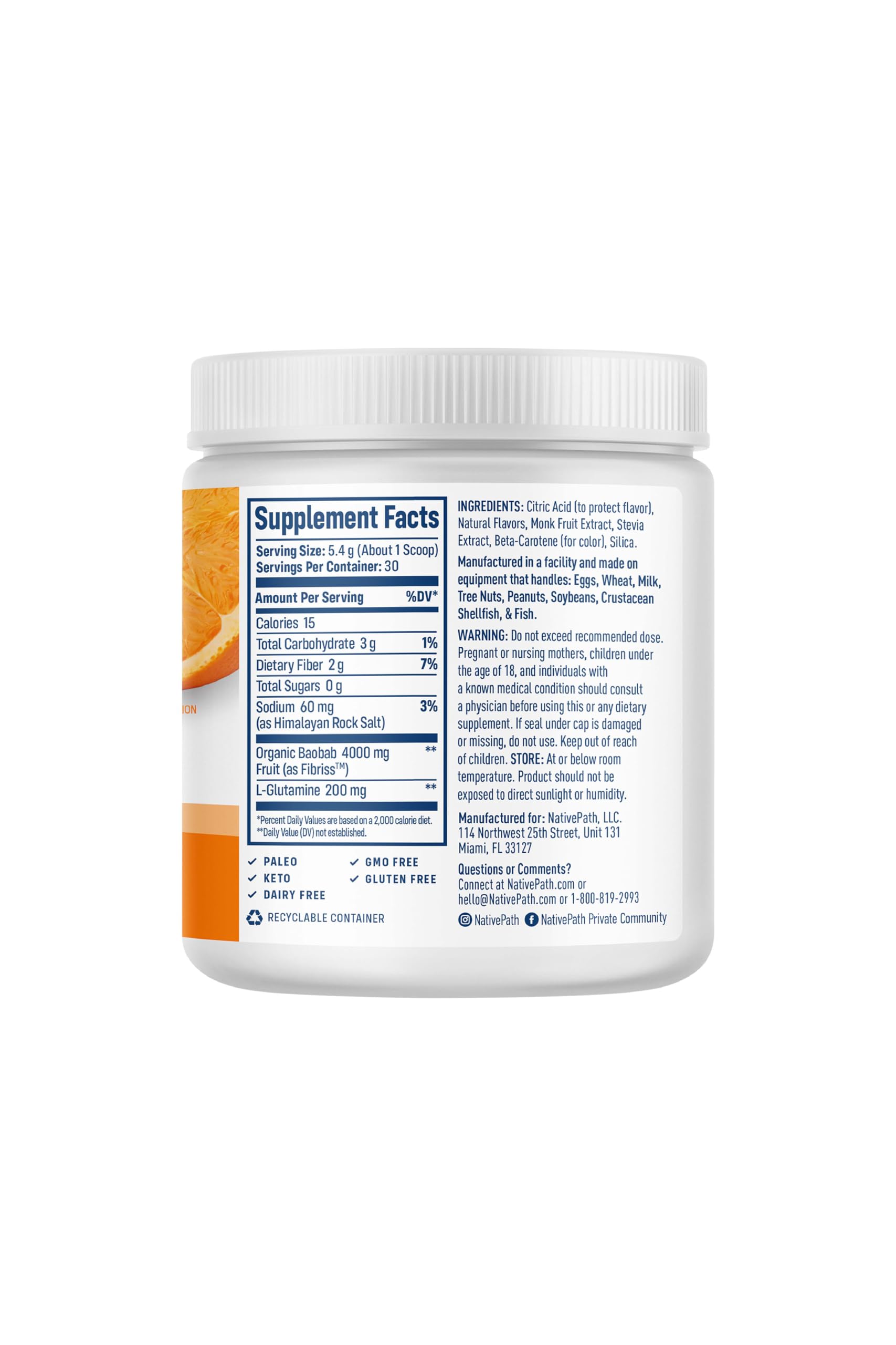 NativePath Baobab Fiber Supplement scoop with powder