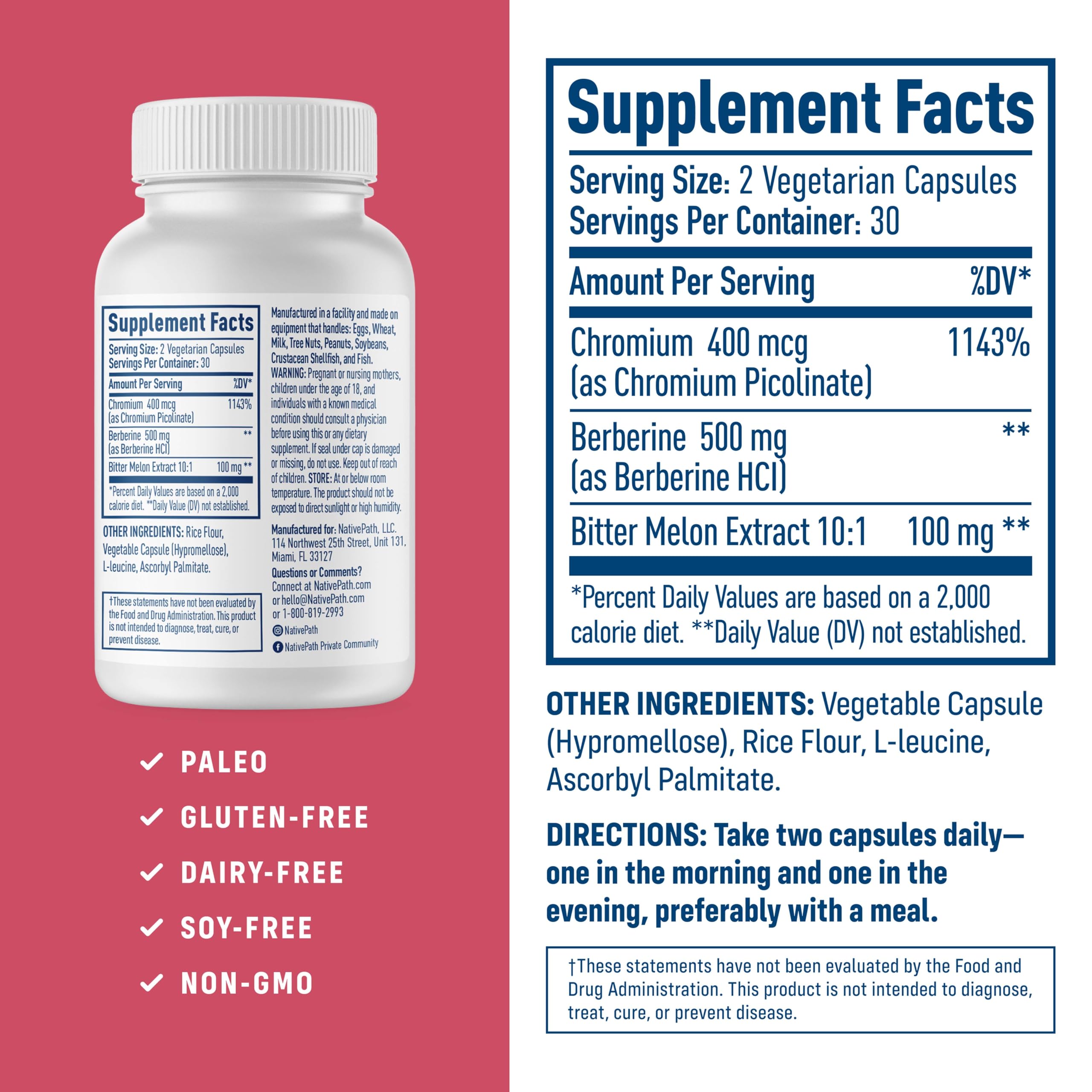 NativePath Berberine Complex 500mg capsules side view
