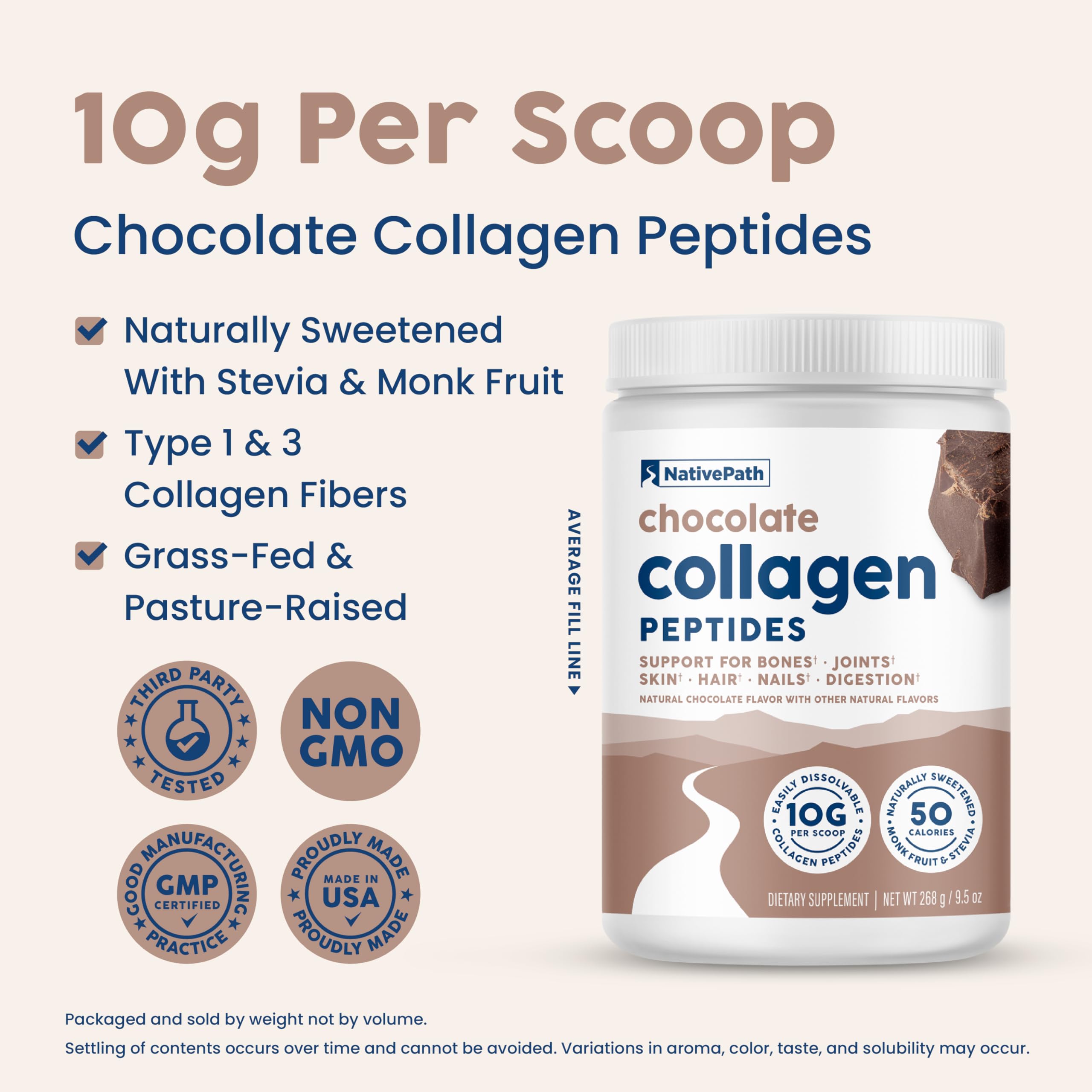 NativePath Chocolate Collagen Powder close-up of scoop