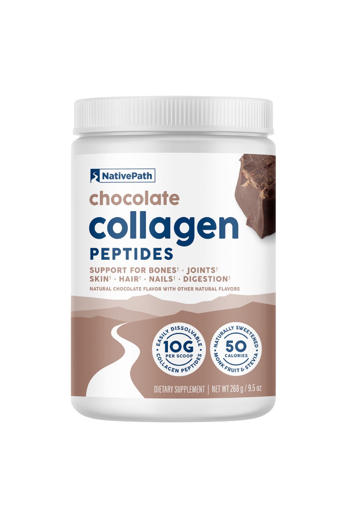 NativePath Chocolate Collagen Powder front view 268g