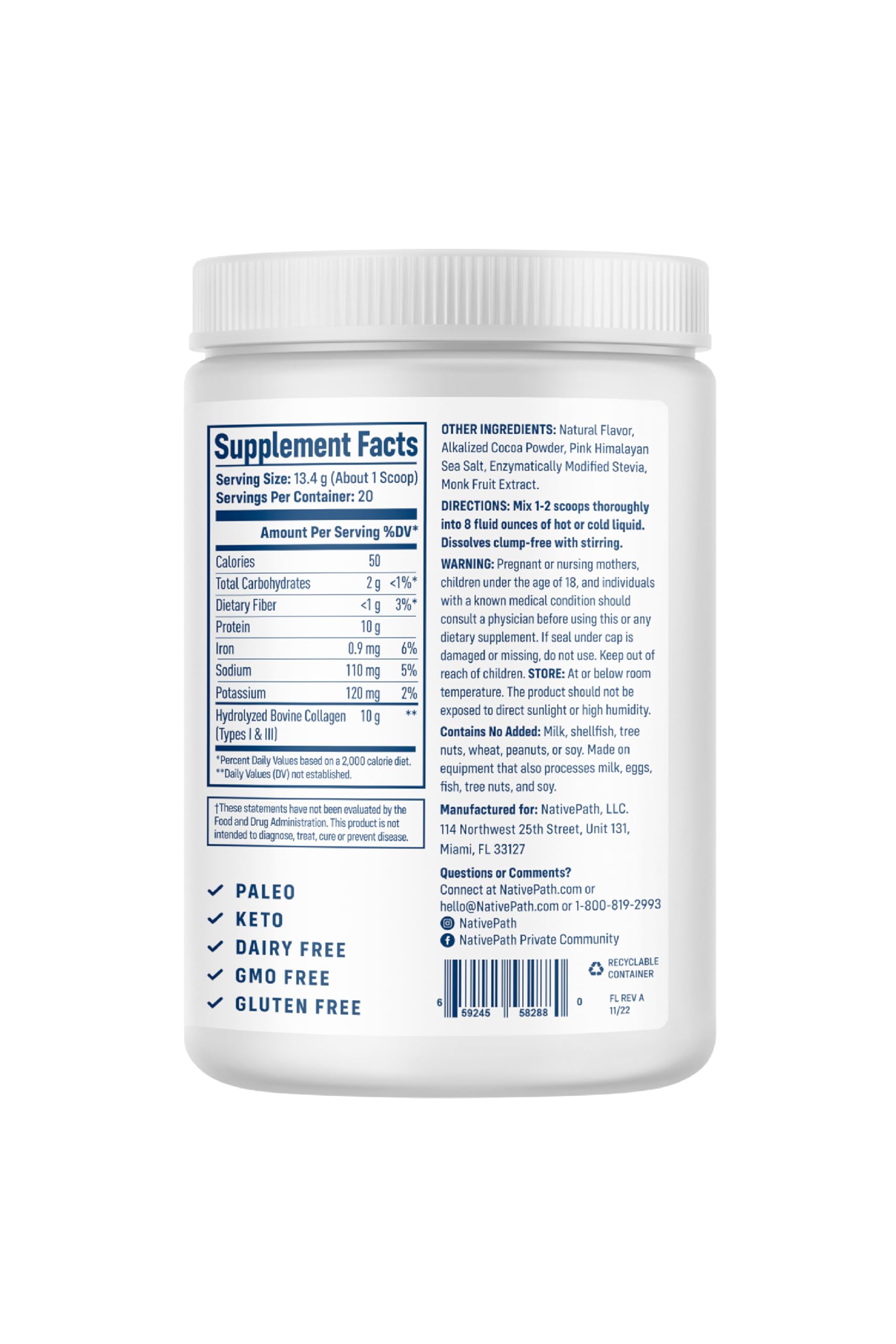 NativePath Chocolate Collagen Powder mixed in a glass