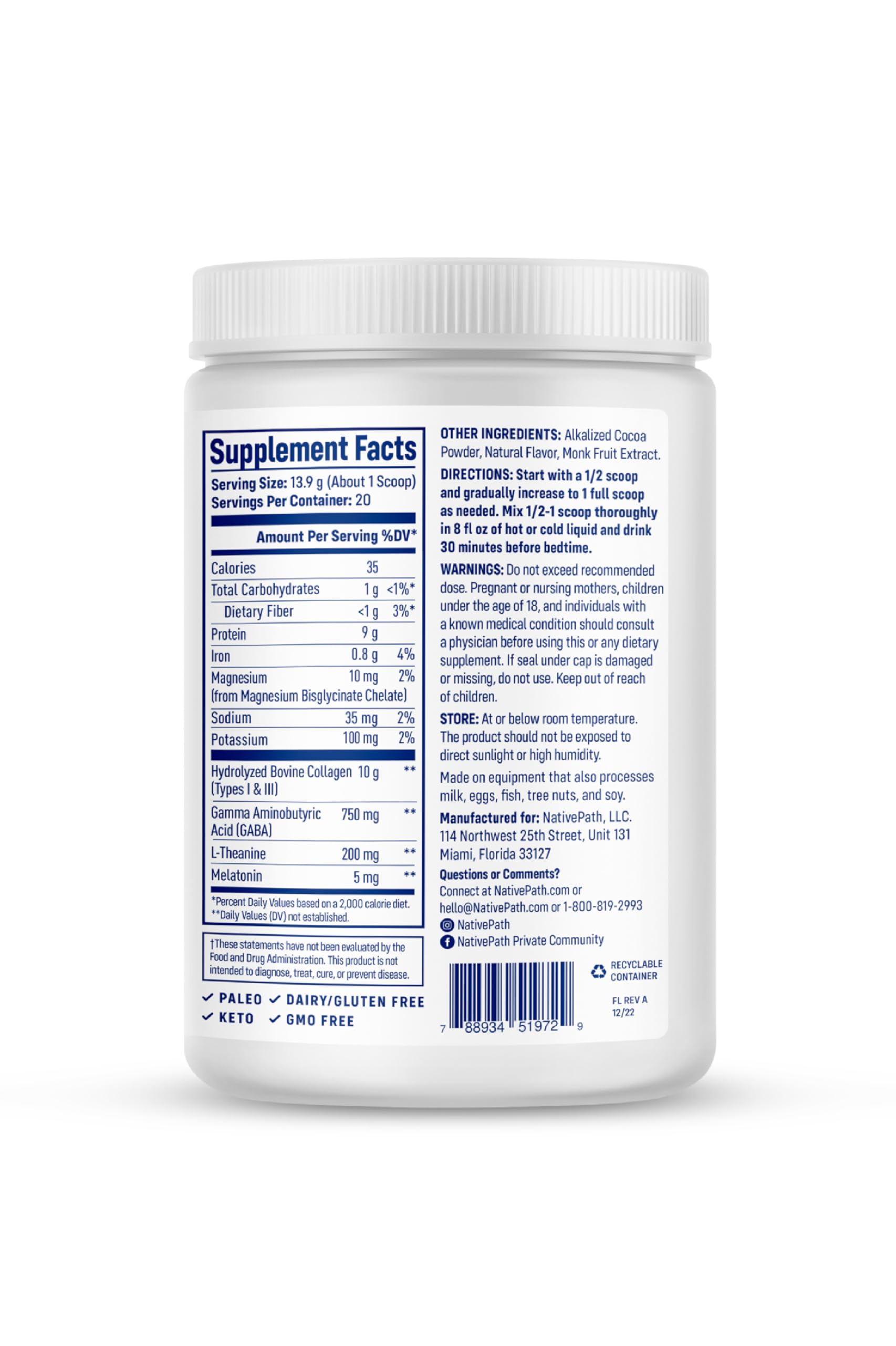 NativePath Collagen 10g Chocolate scoop with powder