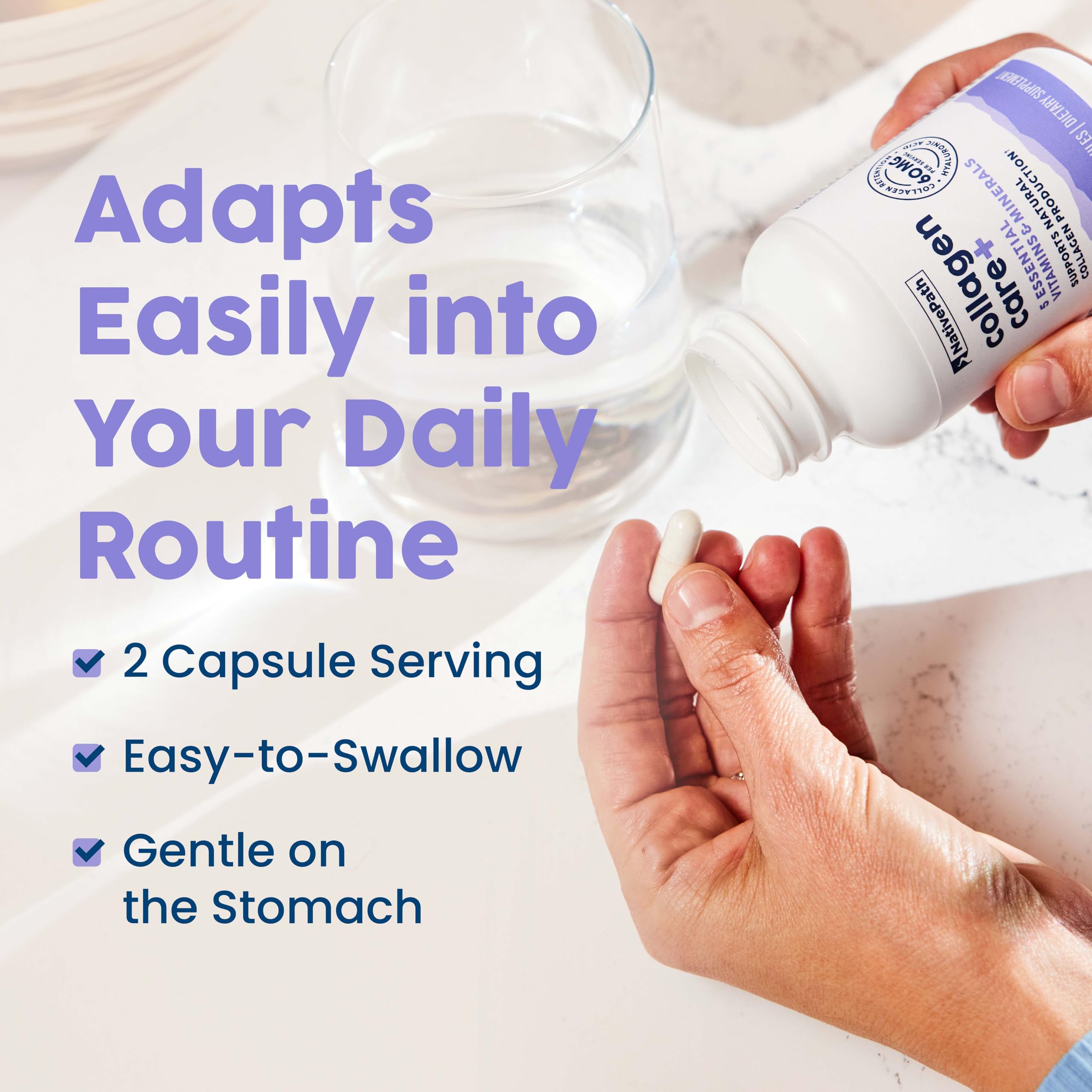 NativePath Collagen Care+ supplement lifestyle scene with healthy foods