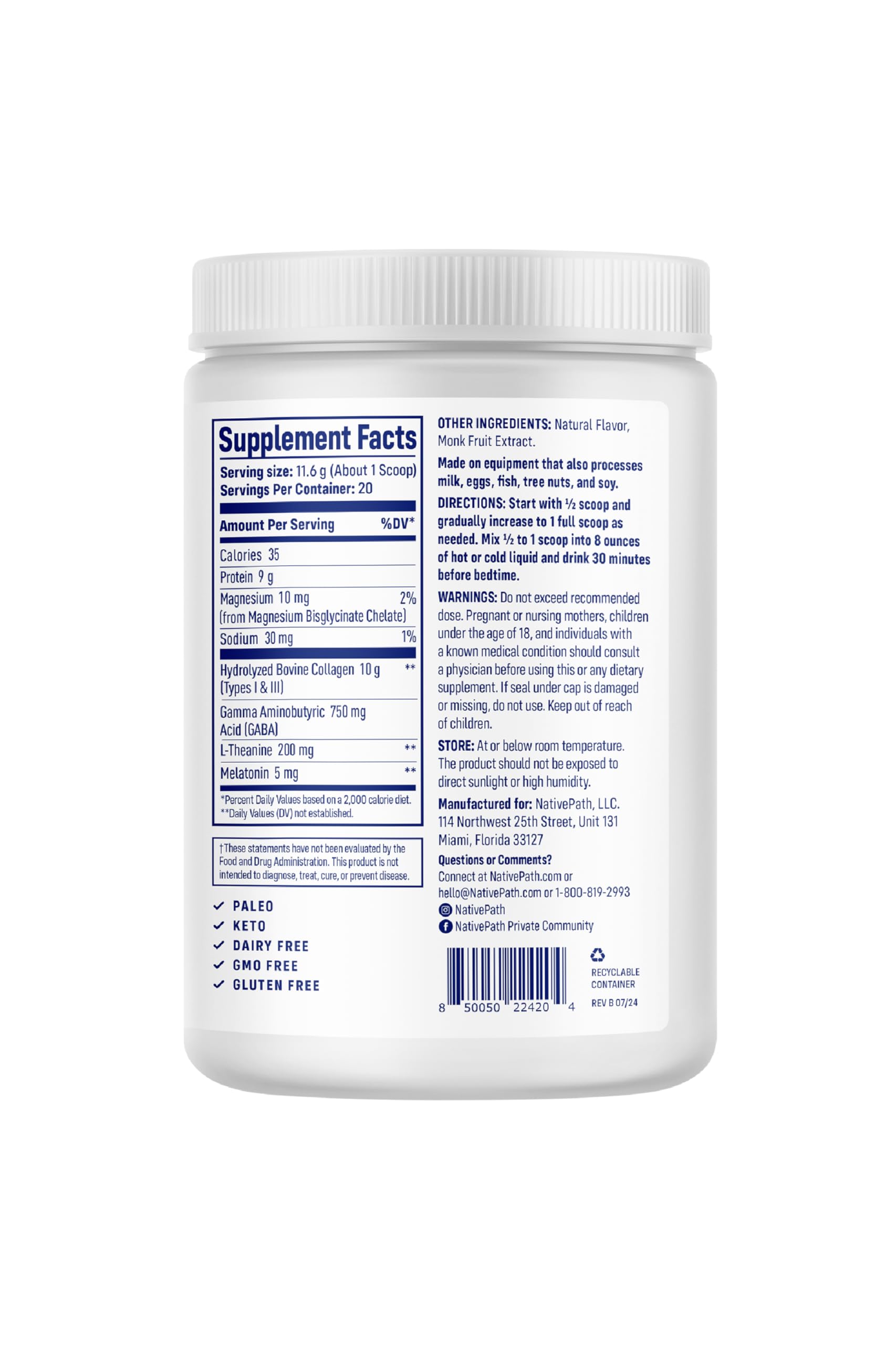 NativePath Collagen Nighttime Formula ingredients list