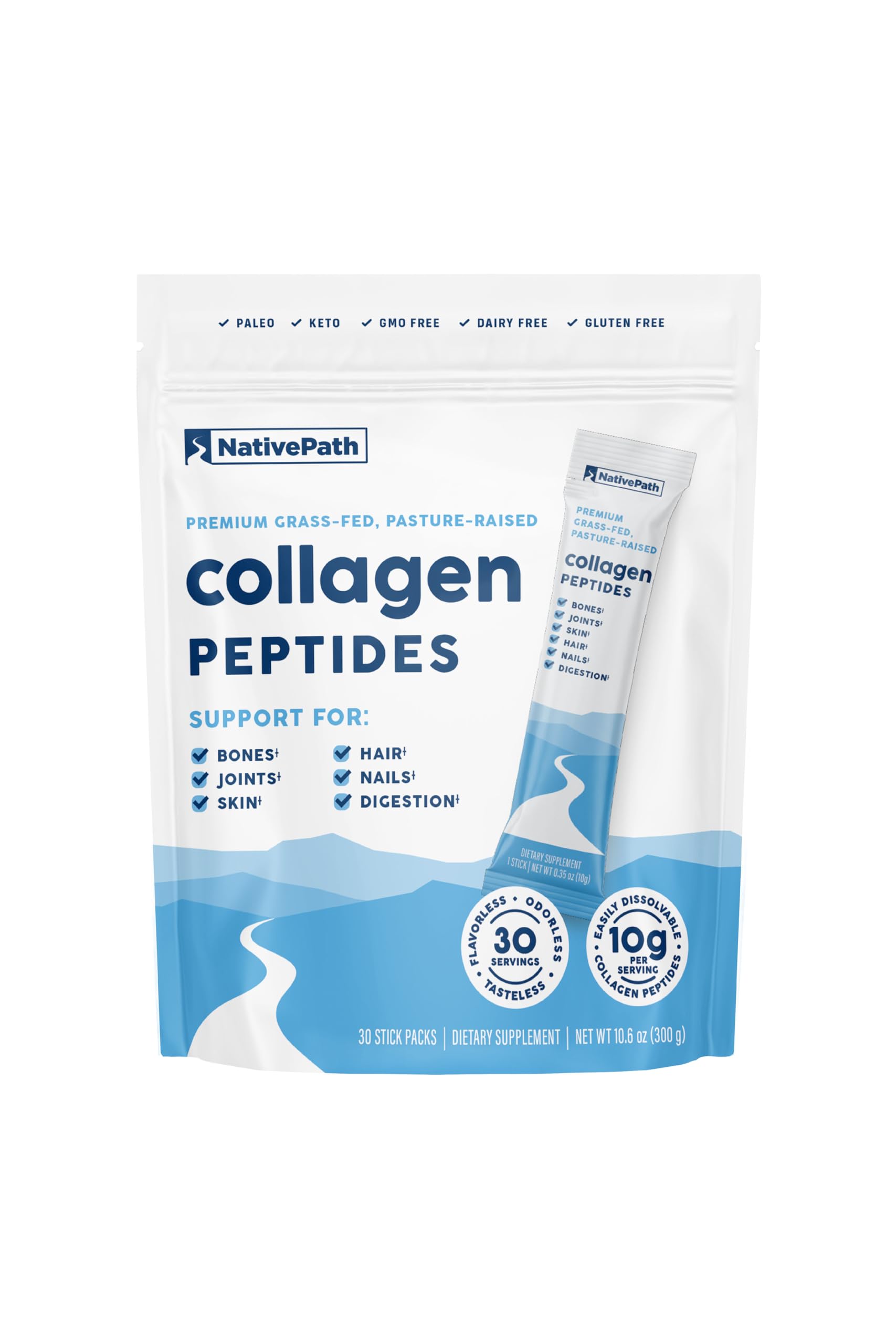 NativePath Collagen Peptides 30 stick packs front view