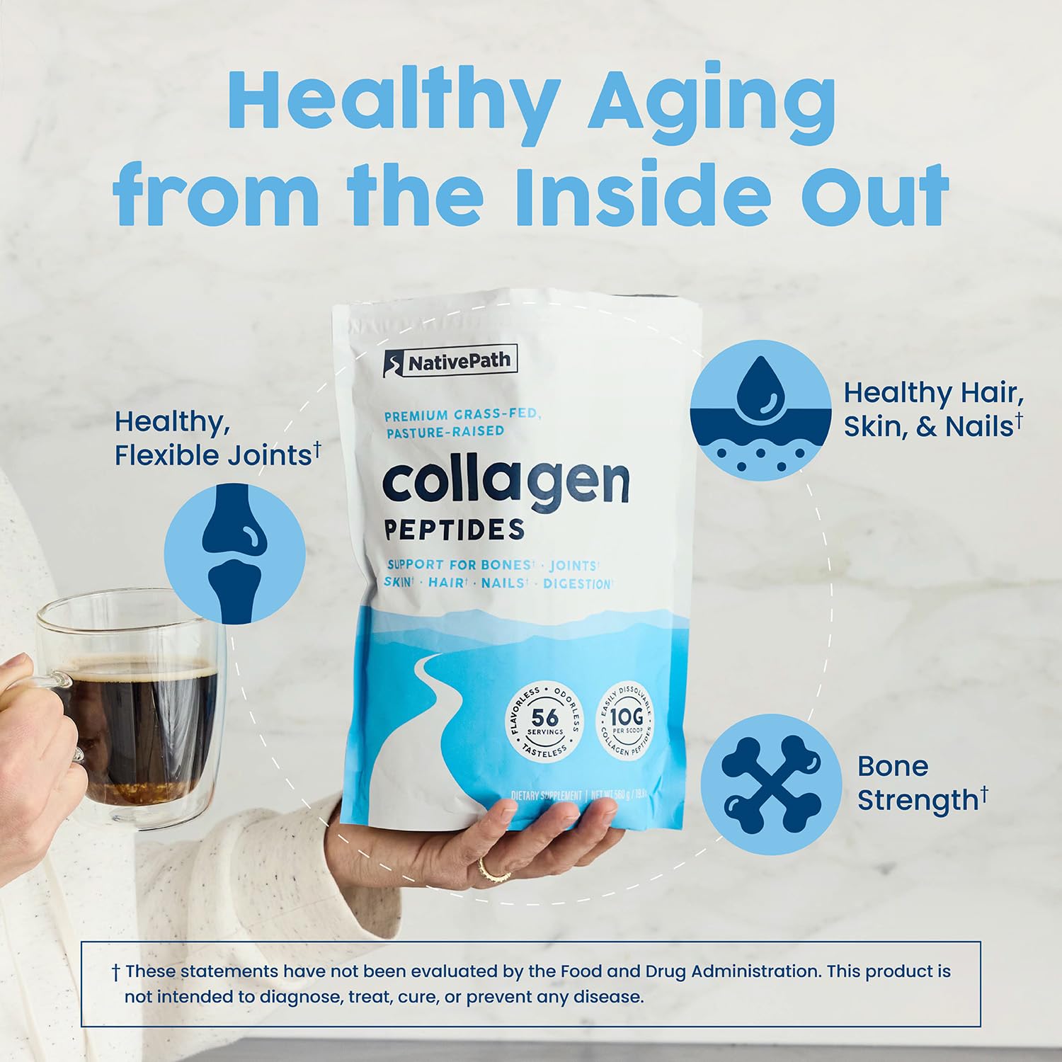 NativePath Collagen Peptides 562g scoop and powder