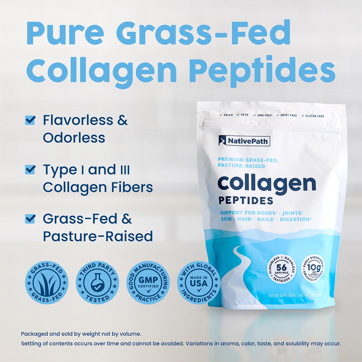 NativePath Collagen Peptides 562g side view